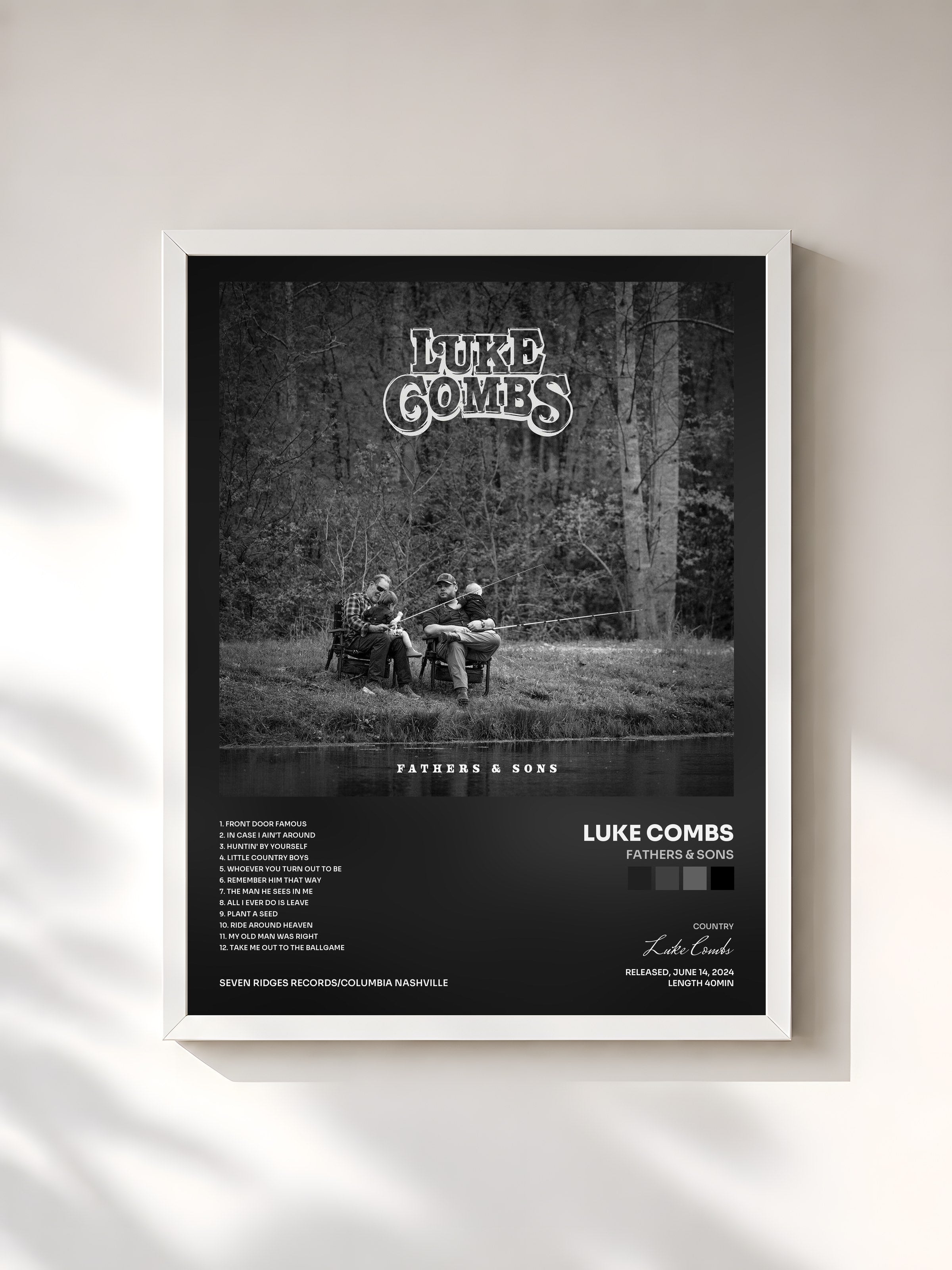 #blanc Tableau de l'album Fathers & Sons de Luke Combs, cadre blanc, imprimé et encadré en France