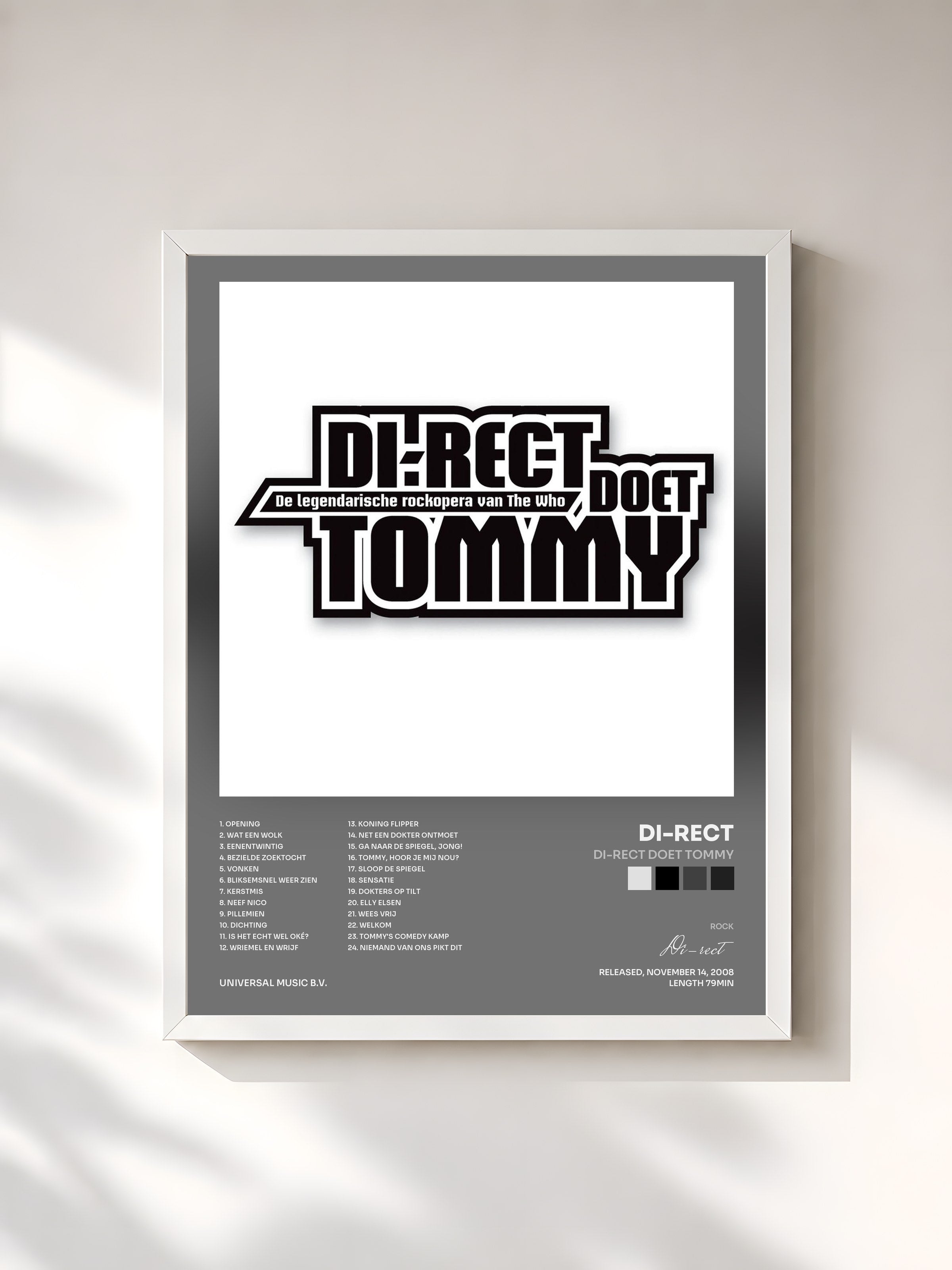 #blanc Tableau de l'album DI-RECT Doet Tommy de Di-rect, cadre blanc, imprimé et encadré en France