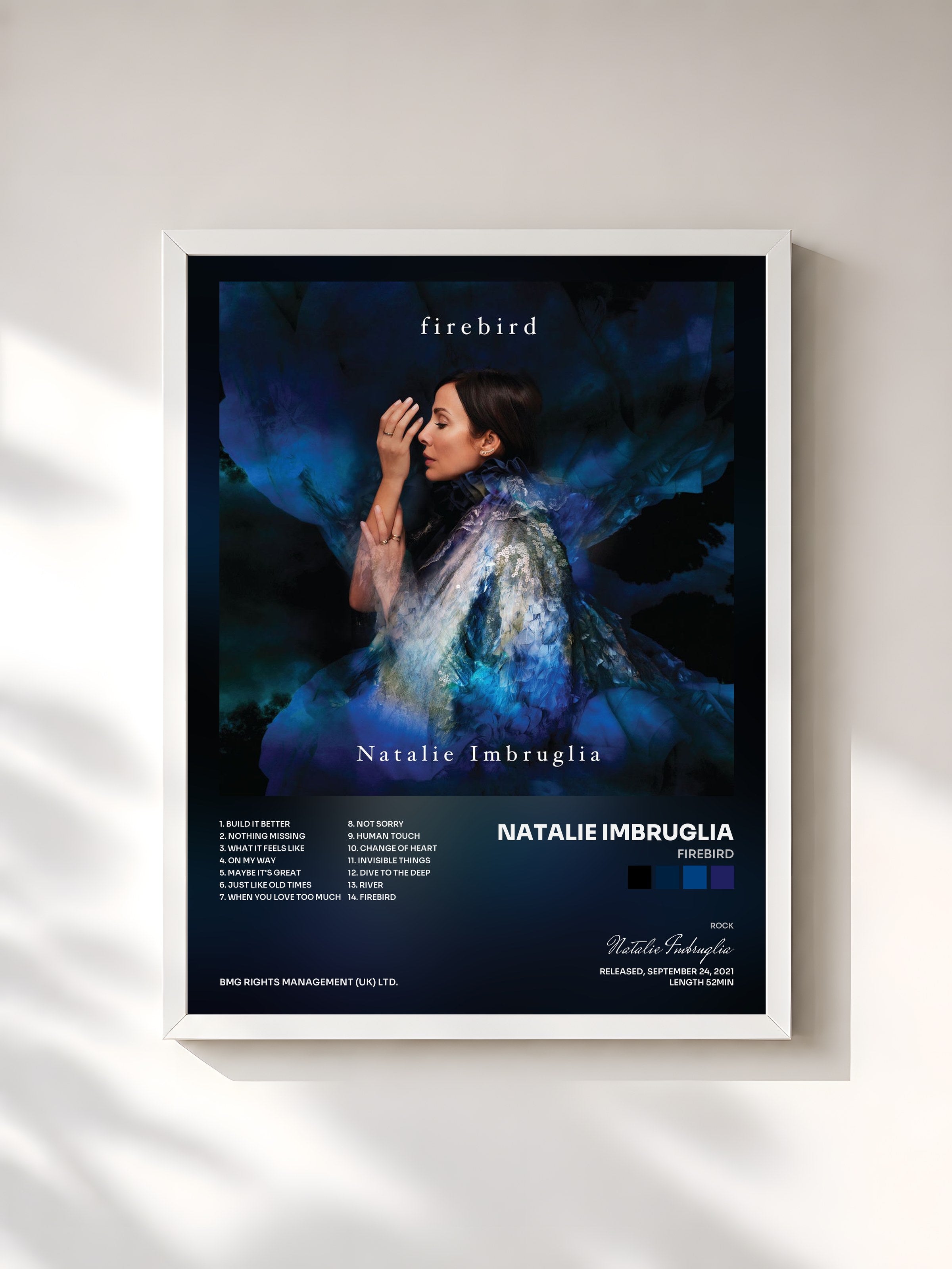 #blanc Tableau de l'album Firebird de Natalie Imbruglia, cadre blanc, imprimé et encadré en France