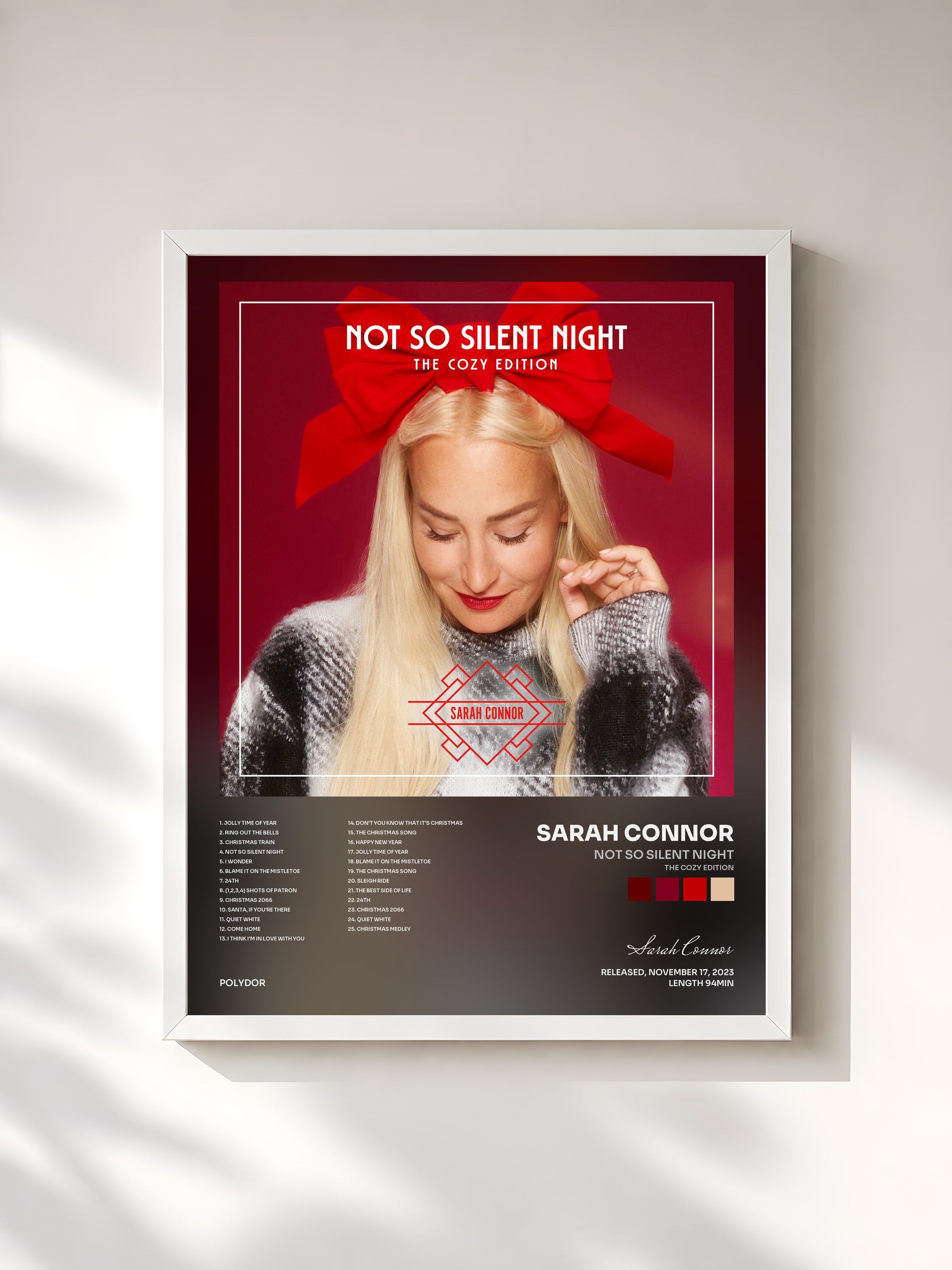 #blanc Tableau de l'album Not So Silent Night (The Cozy Edition) de Sarah Connor, cadre blanc, imprimé et encadré en France