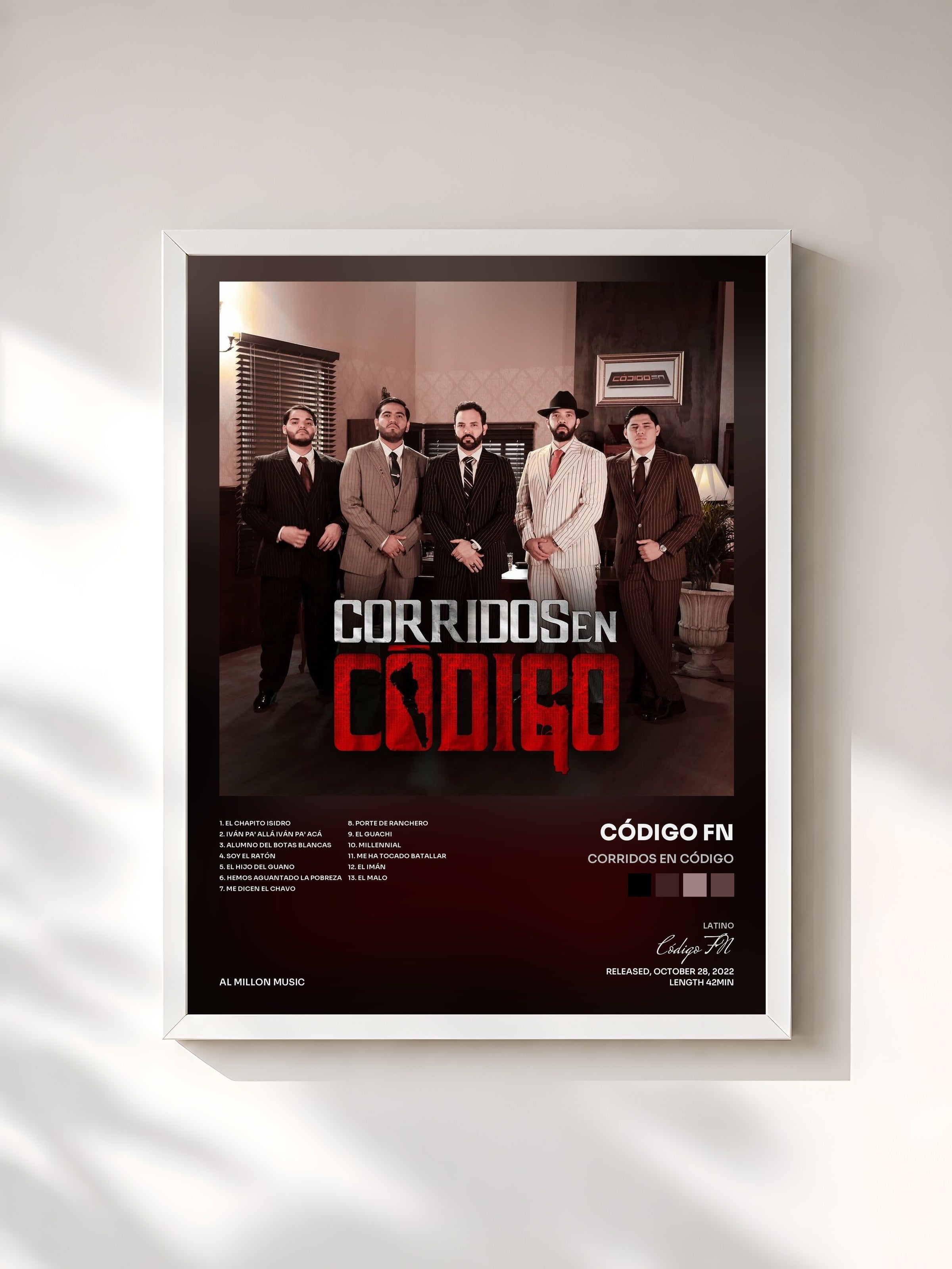 #blanc Tableau de l'album Corridos En Código de Código FN, cadre blanc, imprimé et encadré en France