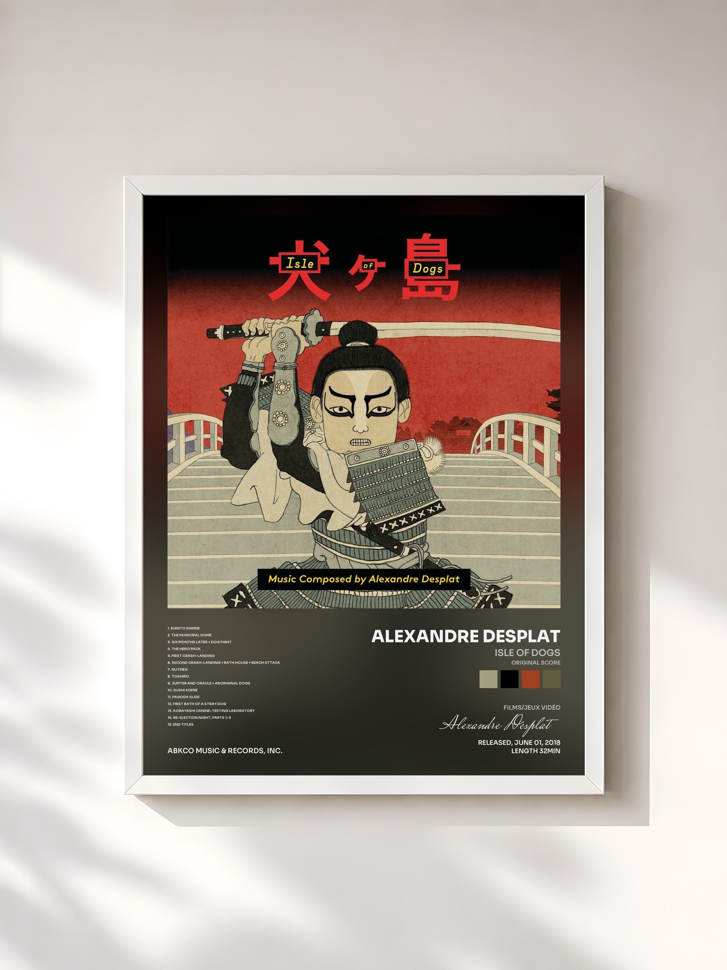 #blanc Tableau de l'album Isle Of Dogs (Original Score) de Alexandre Desplat, cadre blanc, imprimé et encadré en France