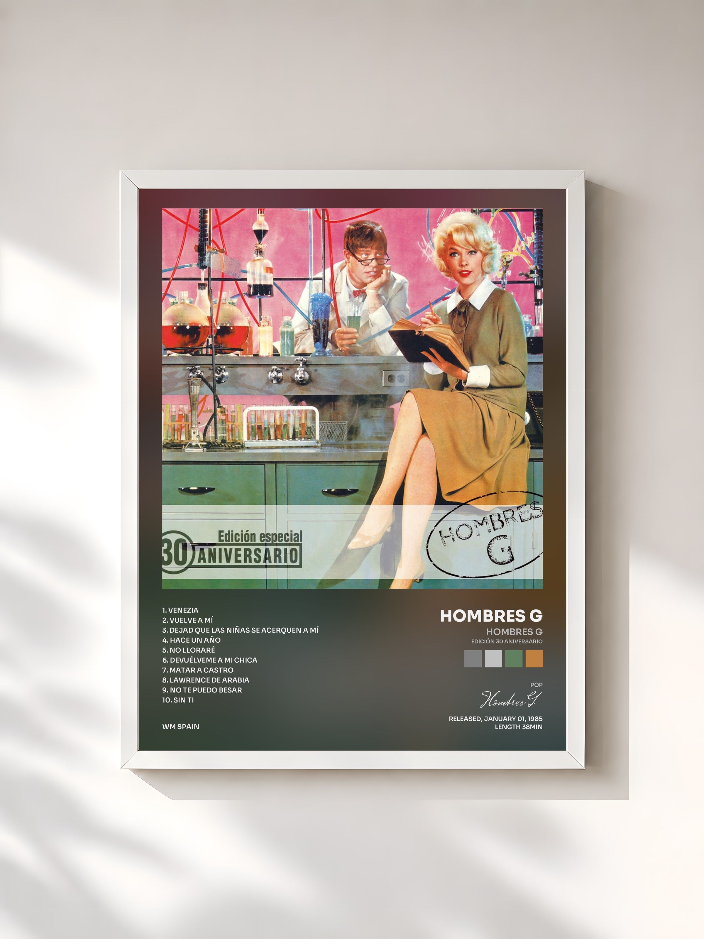 #blanc Tableau de l'album Hombres G (Edición 30 Aniversario) de Hombres G, cadre blanc, imprimé et encadré en France