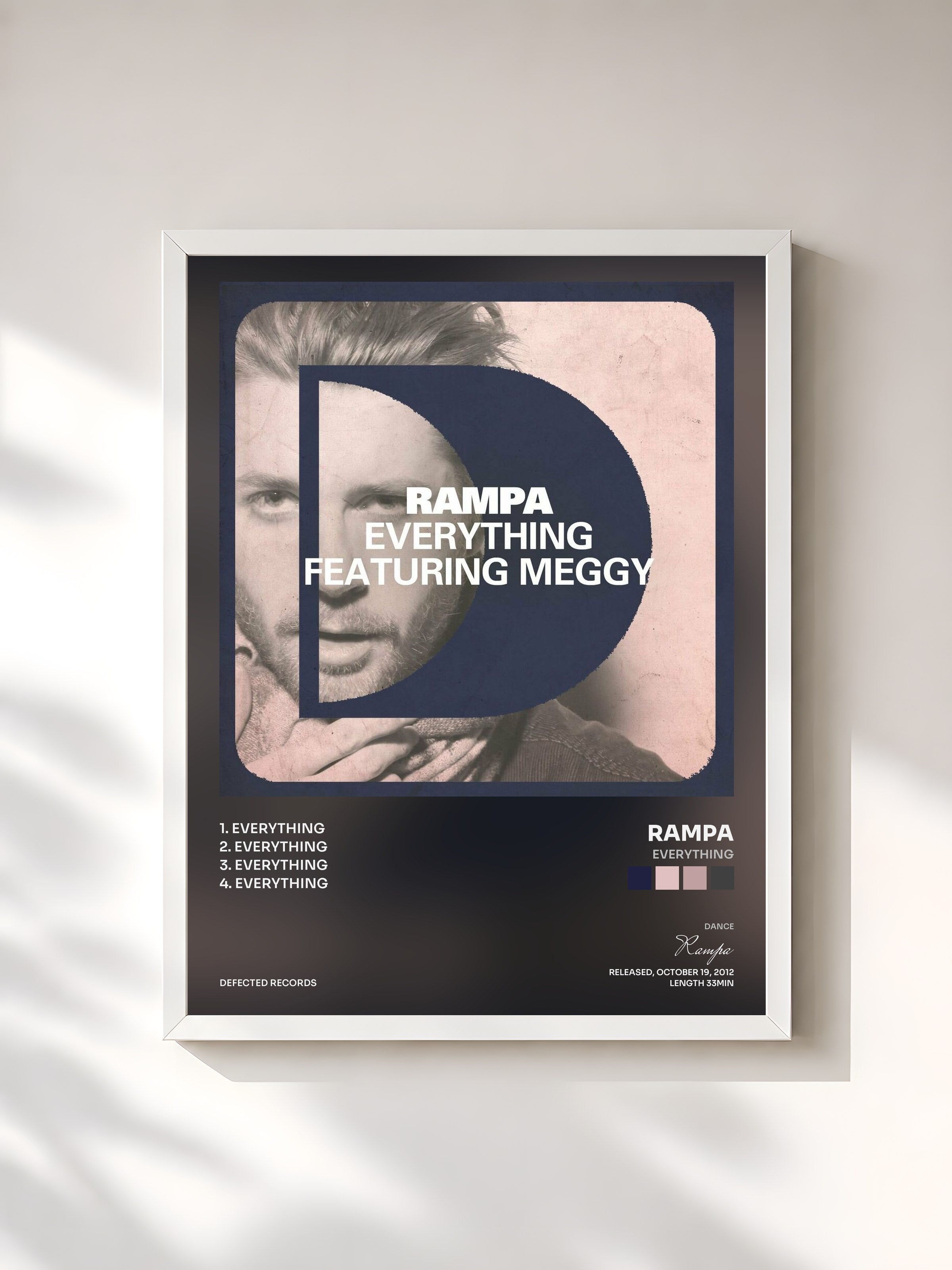 #blanc Tableau de l'album Everything de Rampa, cadre blanc, imprimé et encadré en France
