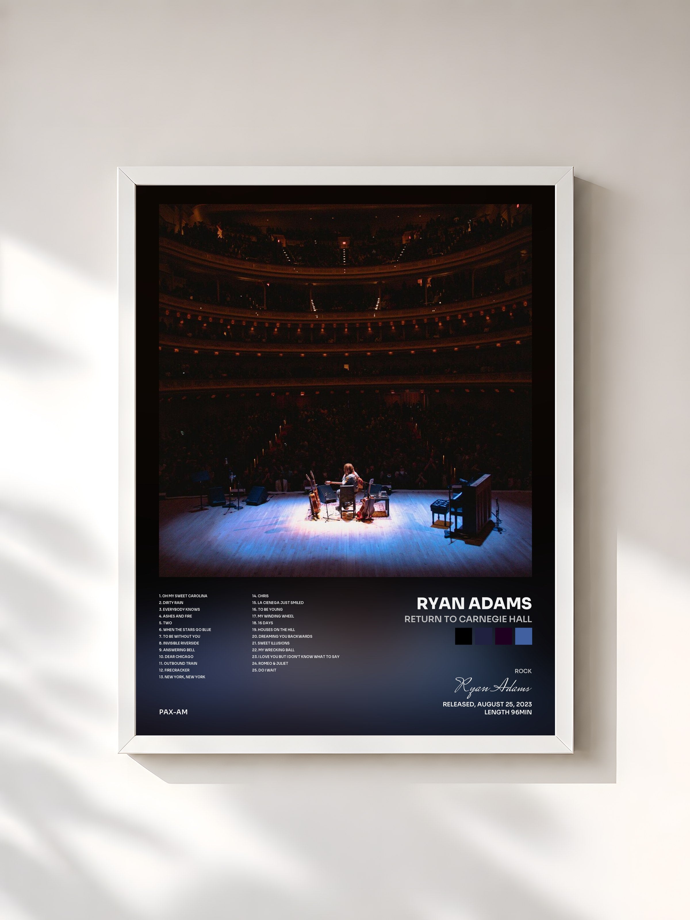 #blanc Tableau de l'album Return to Carnegie Hall de Ryan Adams, cadre blanc, imprimé et encadré en France