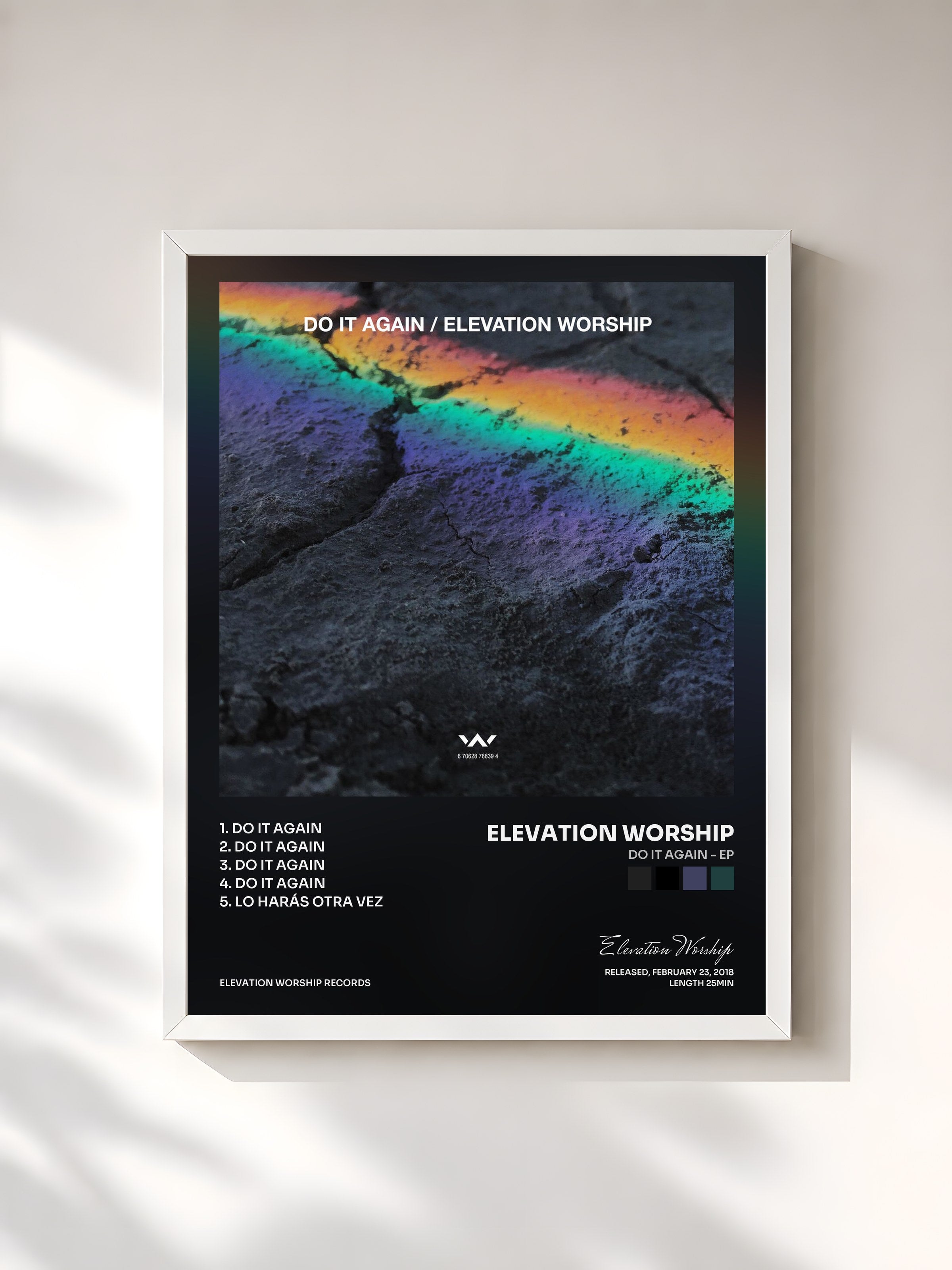 #blanc Tableau de l'album Do It Again - EP de Elevation Worship, cadre blanc, imprimé et encadré en France