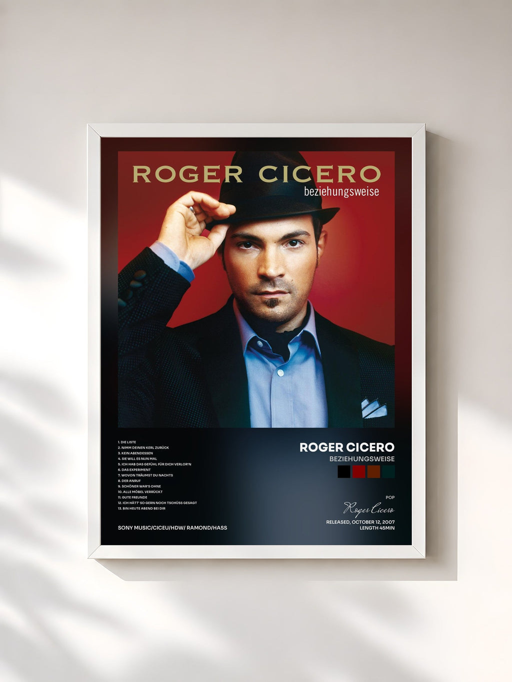 #blanc Beziehungsweise by Roger Cicero as a framed art print, white frame, printed and framed in France