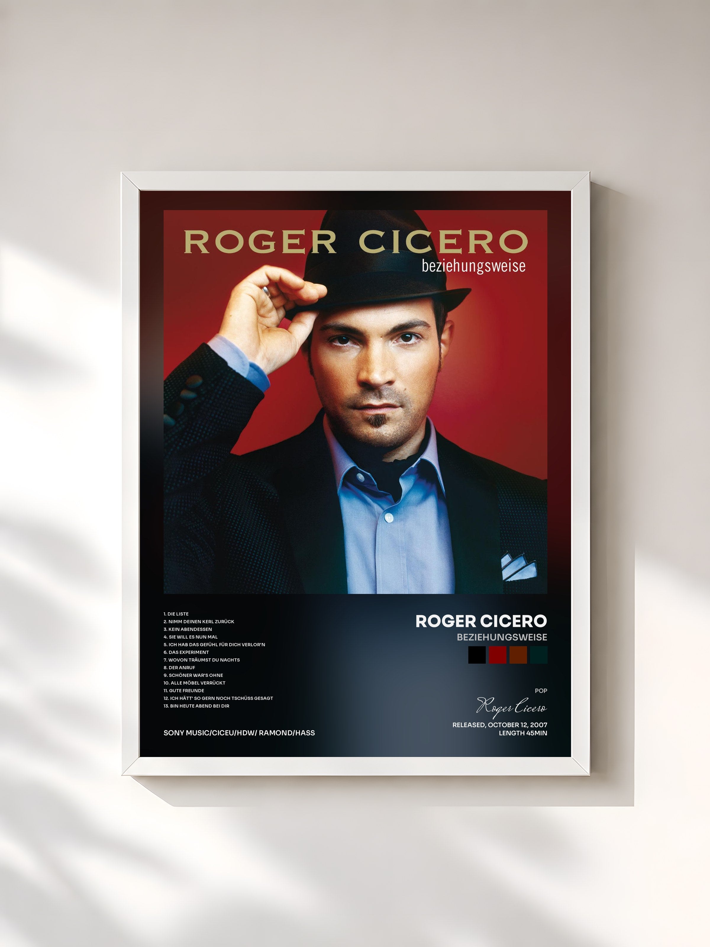#blanc Tableau de l'album Beziehungsweise de Roger Cicero, cadre blanc, imprimé et encadré en France