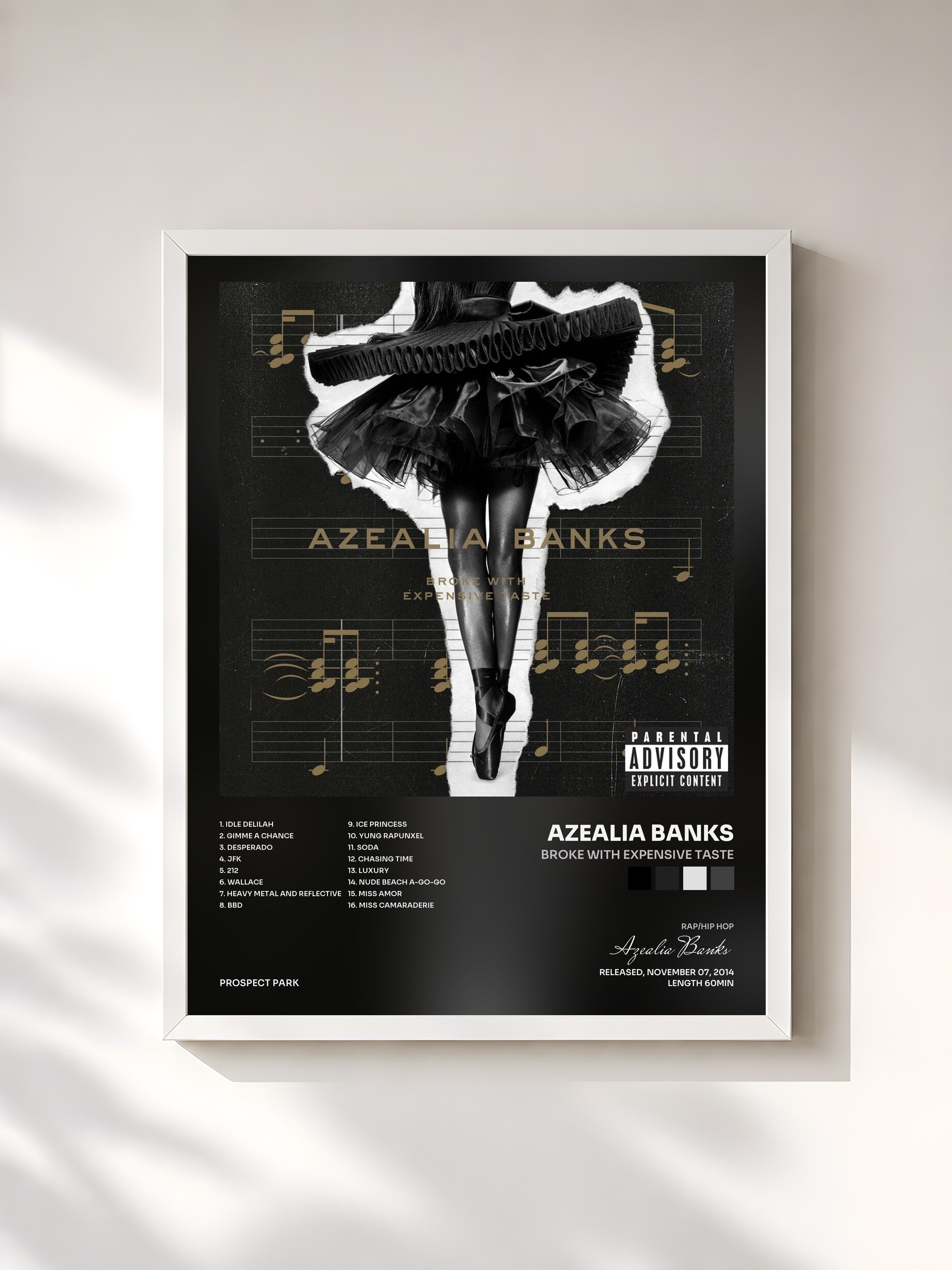 #blanc Tableau de l'album Broke with Expensive Taste de Azealia Banks, cadre blanc, imprimé et encadré en France