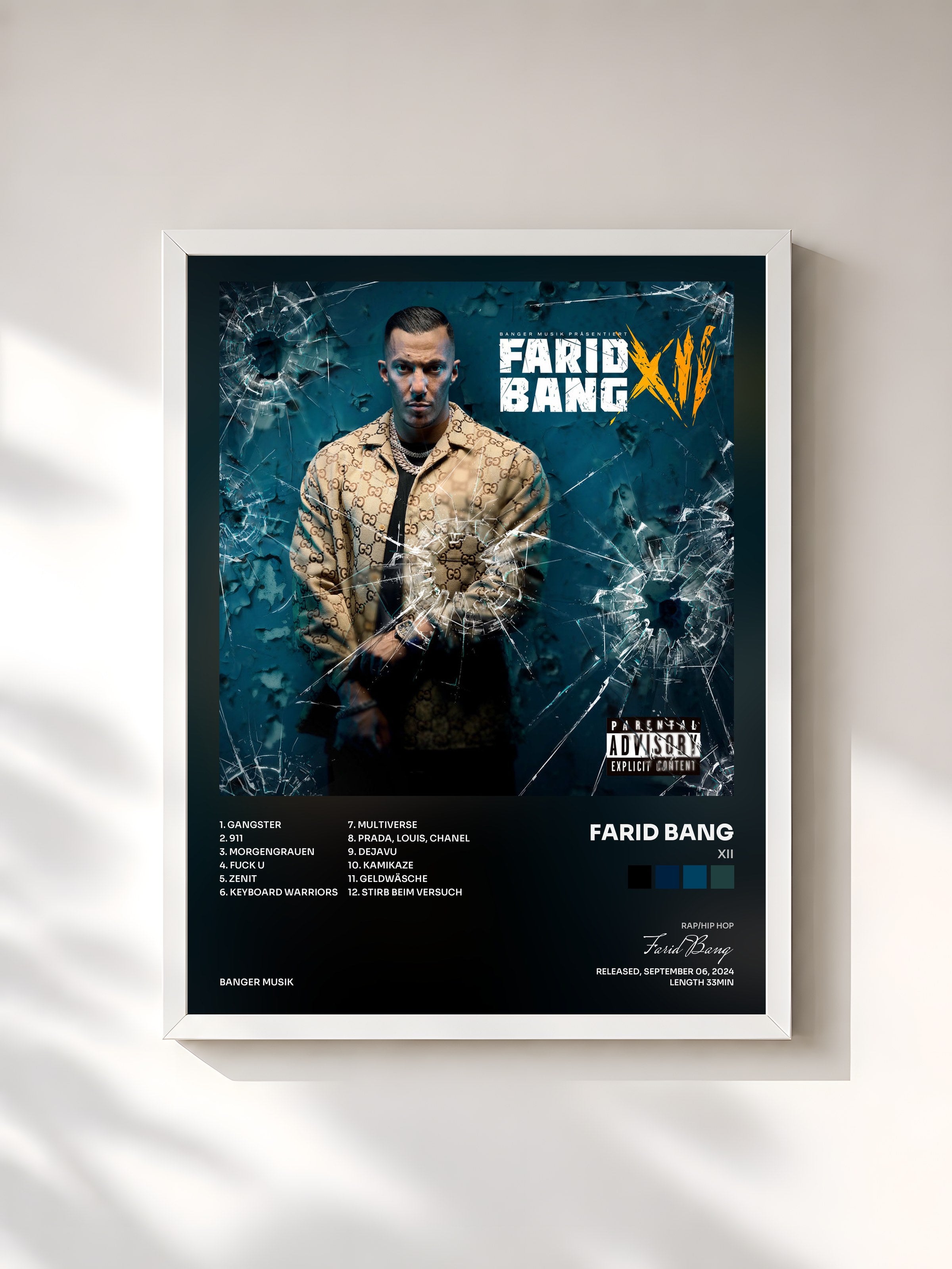 #blanc Tableau de l'album XII de Farid Bang, cadre blanc, imprimé et encadré en France
