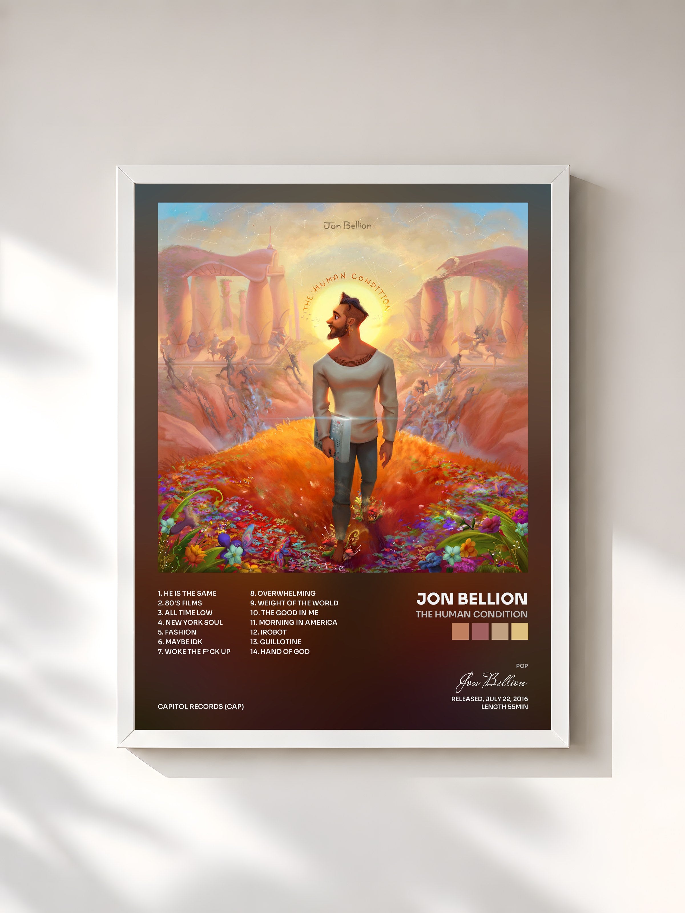 #blanc Tableau de l'album The Human Condition de Jon Bellion, cadre blanc, imprimé et encadré en France