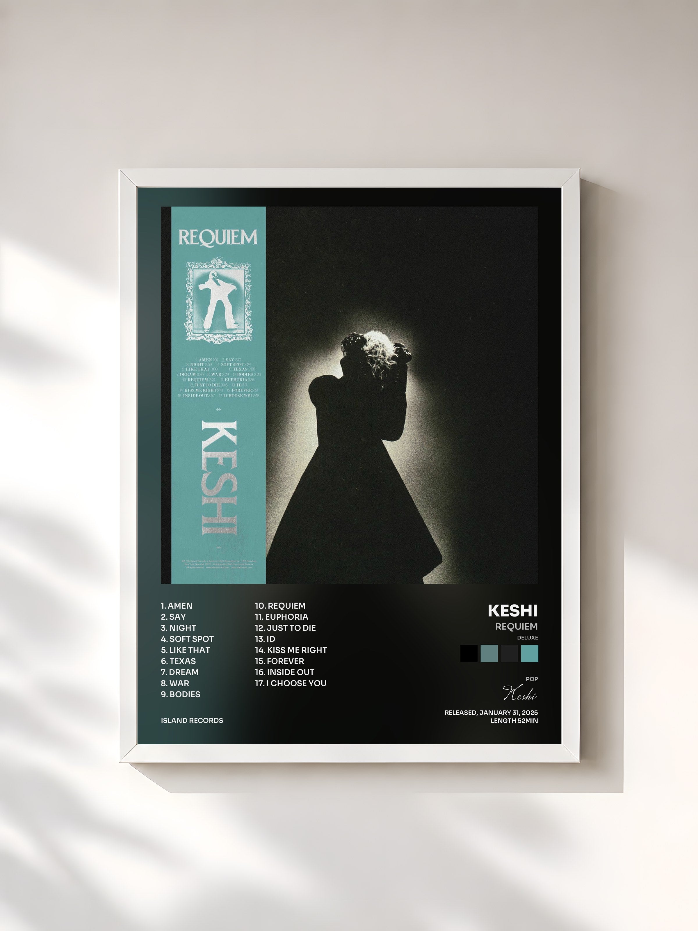 #blanc Tableau de l'album Requiem (Deluxe) de Keshi, cadre blanc, imprimé et encadré en France