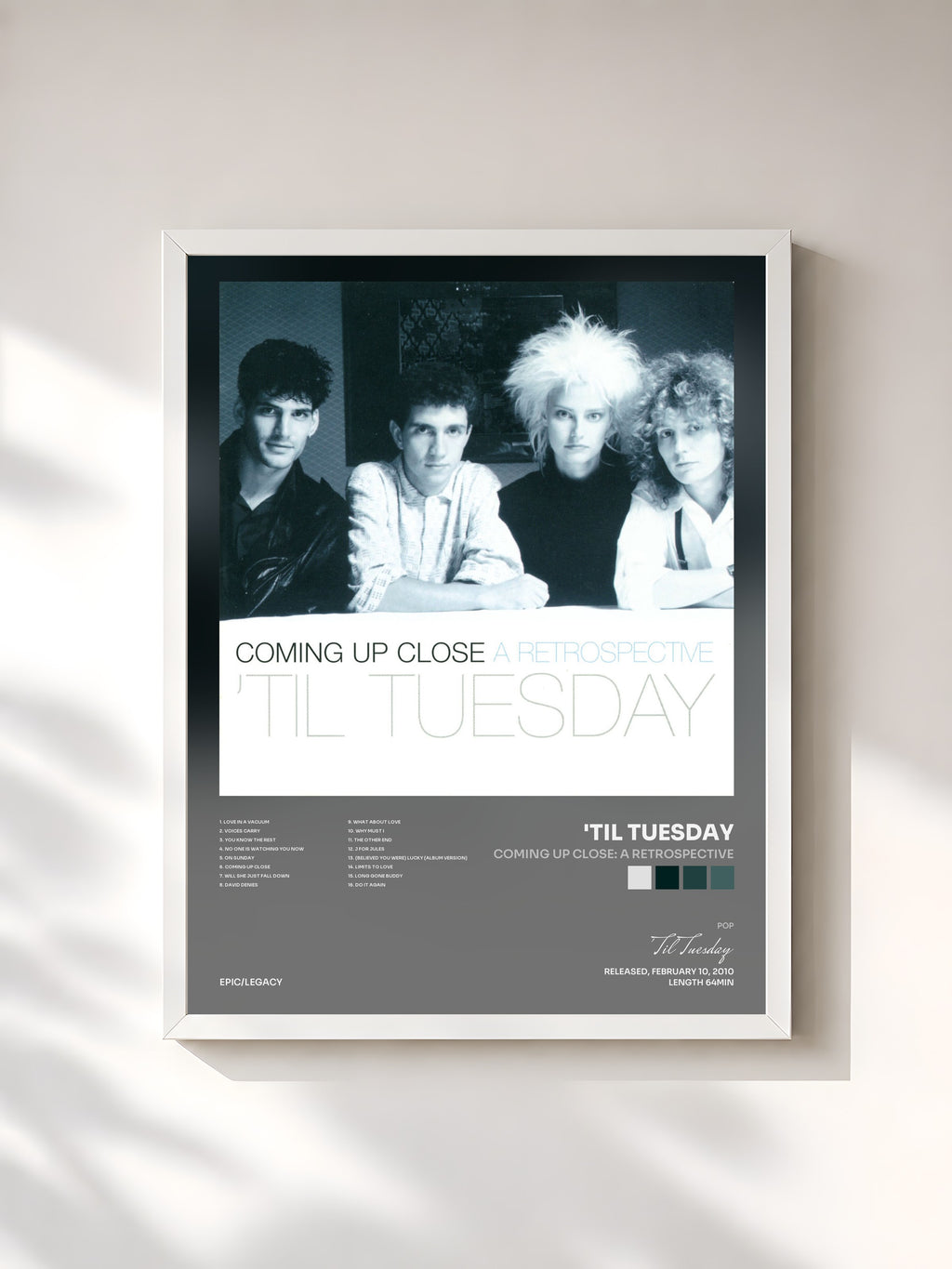 #blanc Tableau de l'album Coming Up Close: A Retrospective de 'Til Tuesday, cadre blanc, imprimé et encadré en France