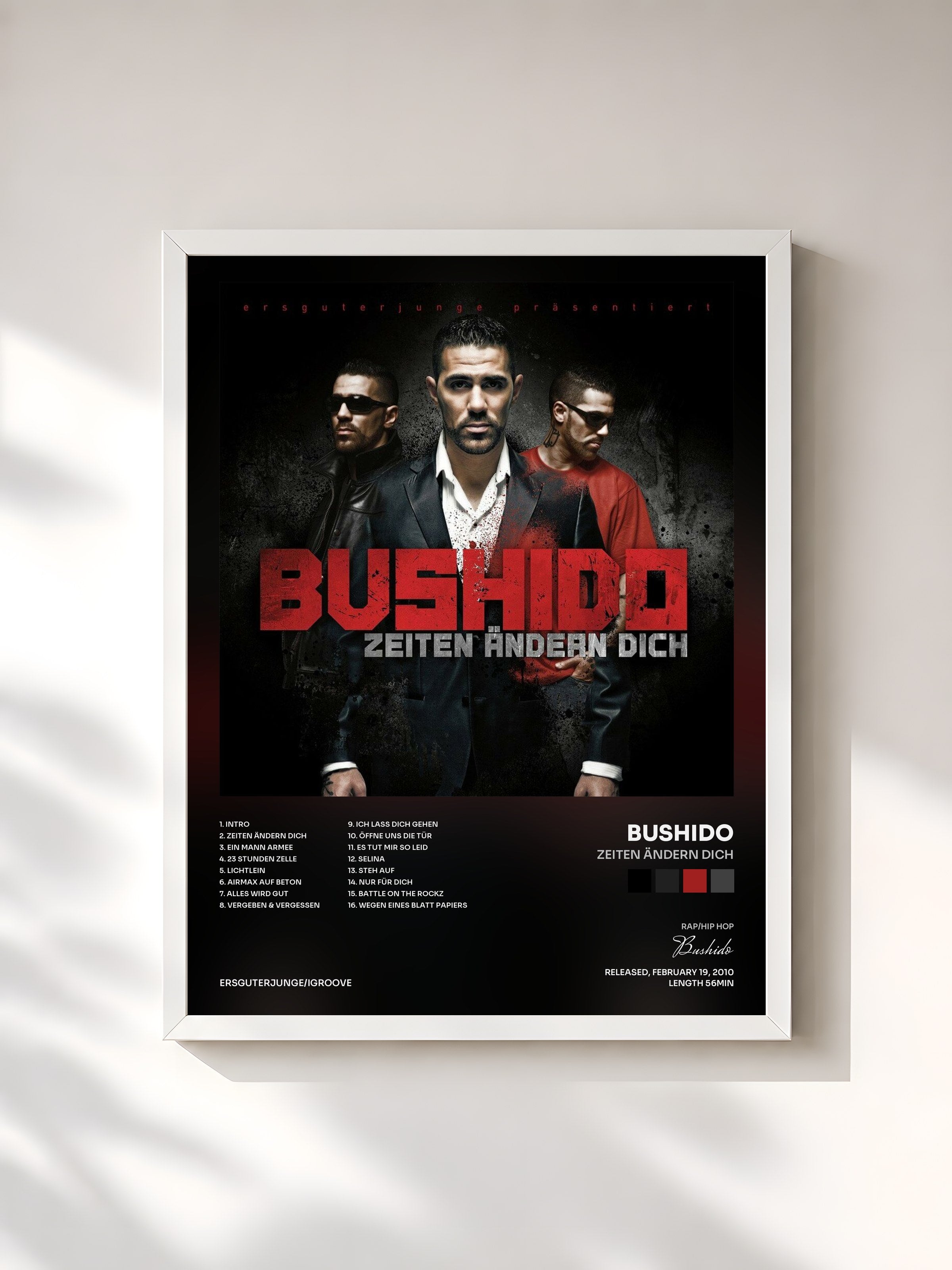 #blanc Tableau de l'album Zeiten ändern dich de Bushido, cadre blanc, imprimé et encadré en France