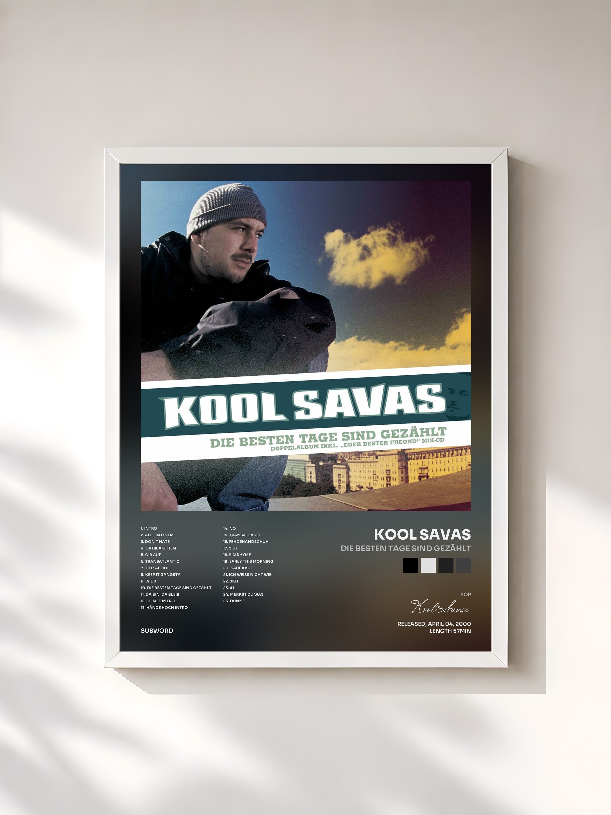 #blanc Tableau de l'album Die besten Tage sind gezählt de Kool Savas, cadre blanc, imprimé et encadré en France