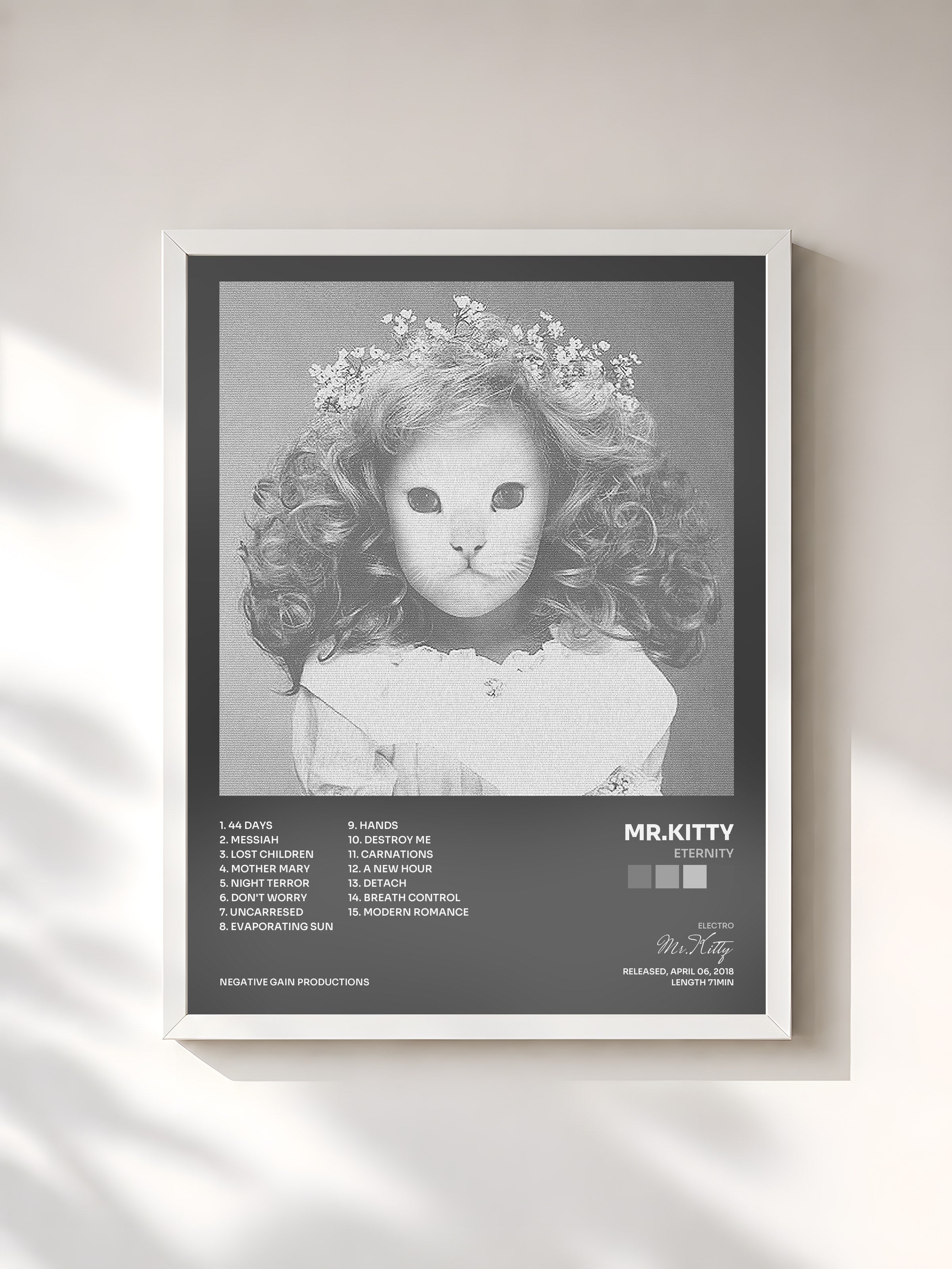 #blanc Tableau de l'album ETERNITY de Mr.Kitty, cadre blanc, imprimé et encadré en France