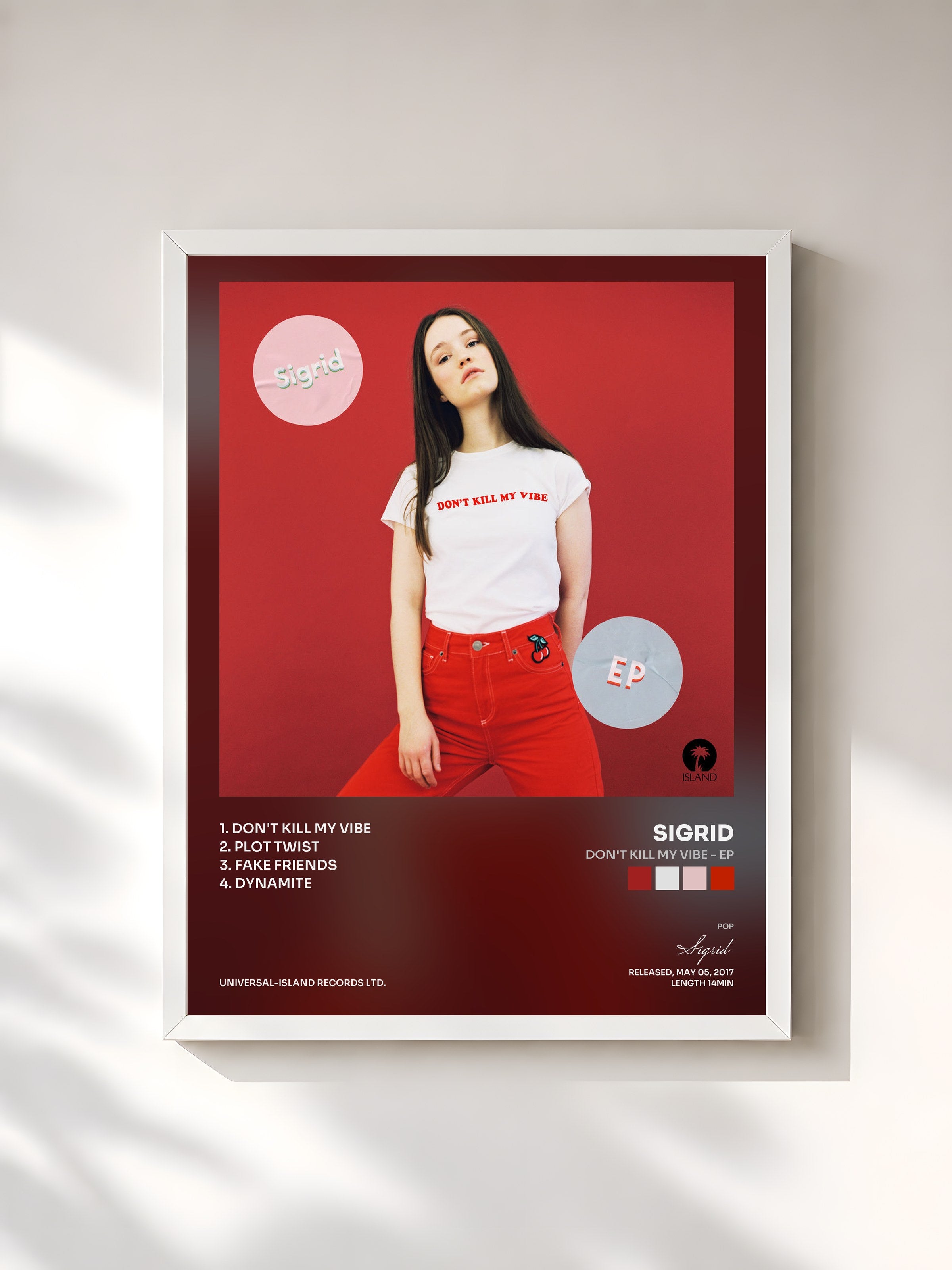#blanc Tableau de l'album Don't Kill My Vibe - EP de Sigrid, cadre blanc, imprimé et encadré en France