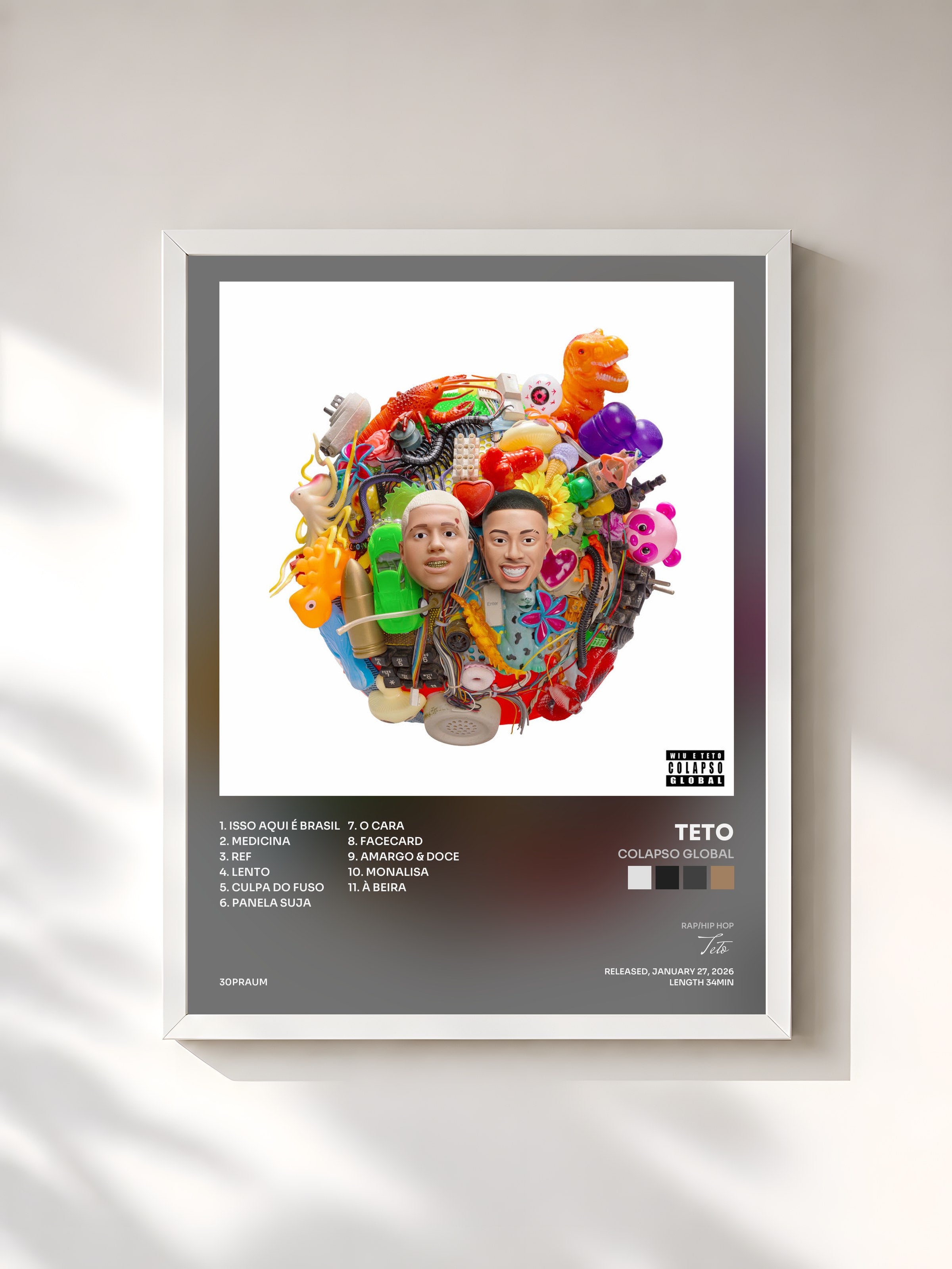 #blanc Tableau de l'album COLAPSO GLOBAL de Teto, cadre blanc, imprimé et encadré en France