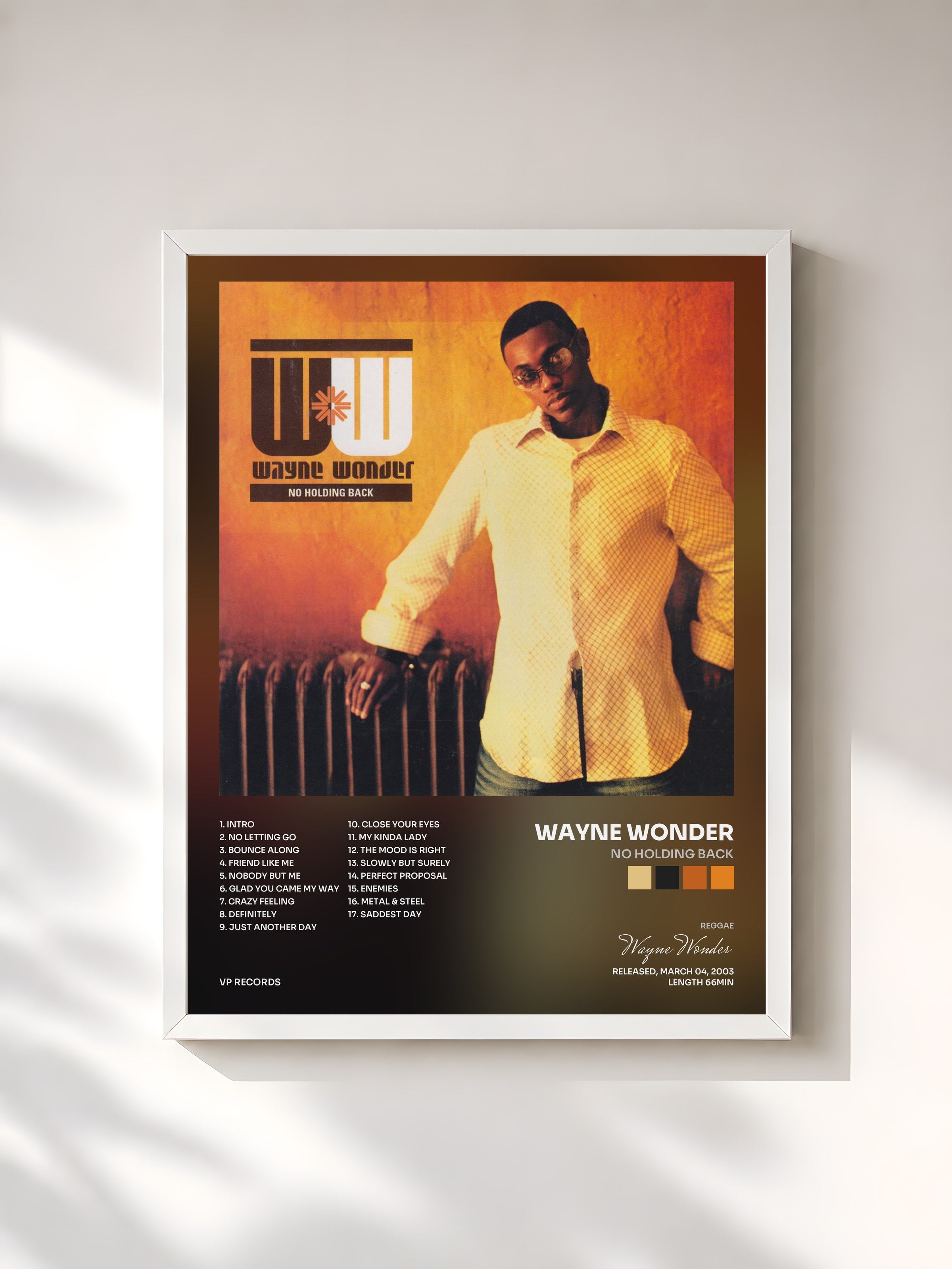 #blanc Tableau de l'album No Holding Back de Wayne Wonder, cadre blanc, imprimé et encadré en France