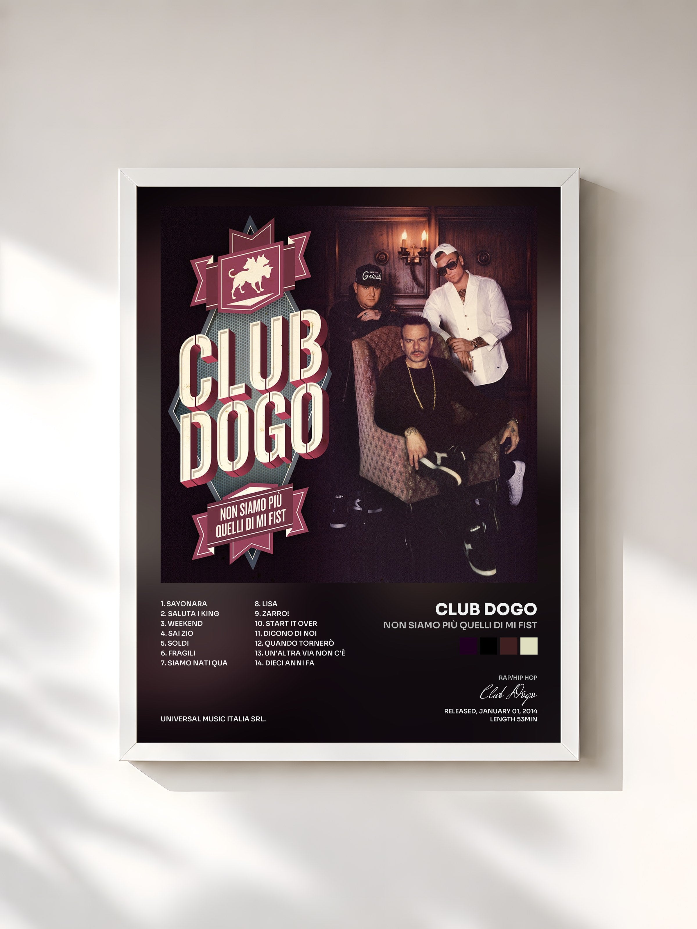 #blanc Tableau de l'album Non Siamo Più Quelli Di Mi Fist de Club Dogo, cadre blanc, imprimé et encadré en France