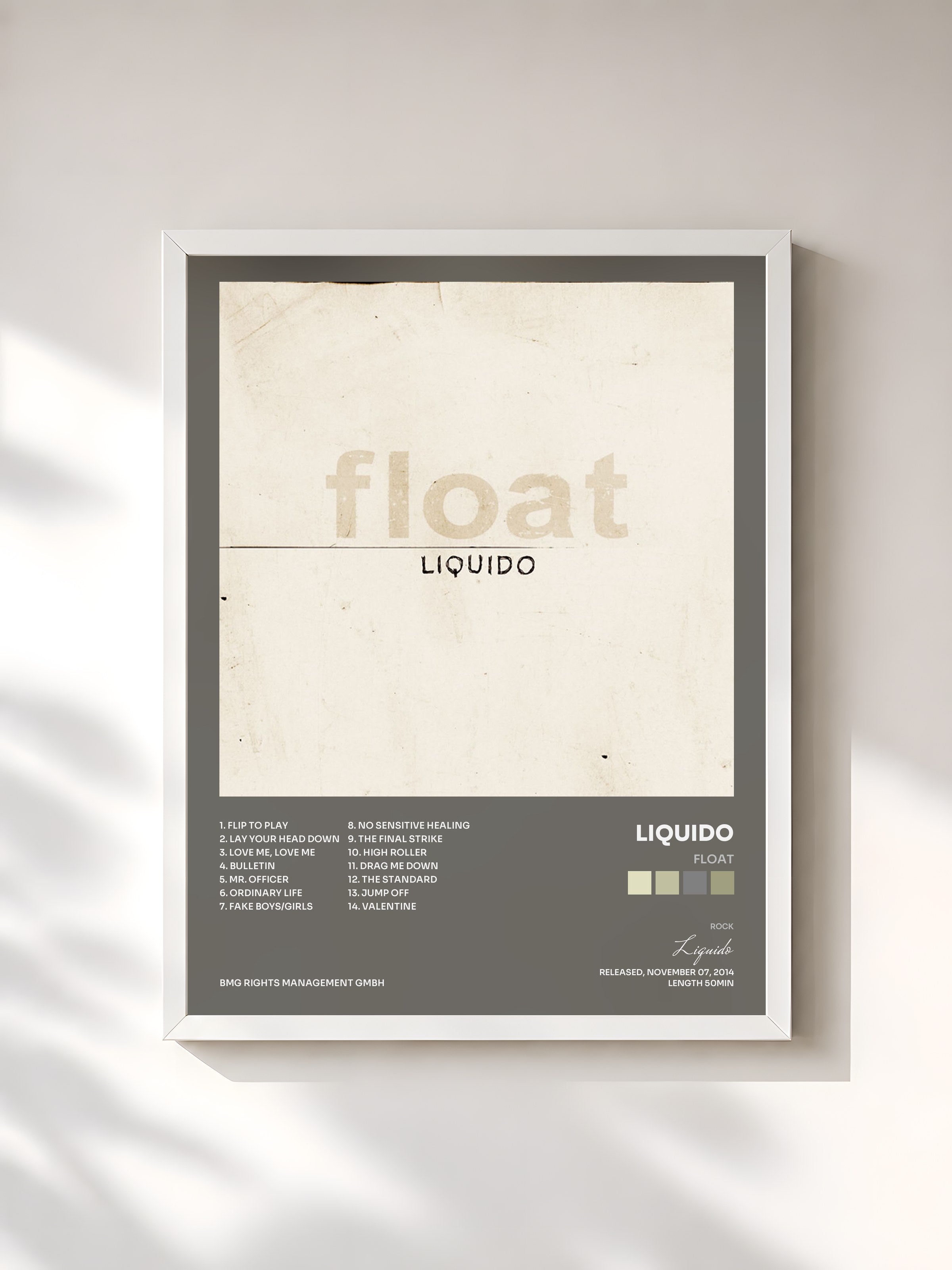 #blanc Tableau de l'album Float de Liquido, cadre blanc, imprimé et encadré en France
