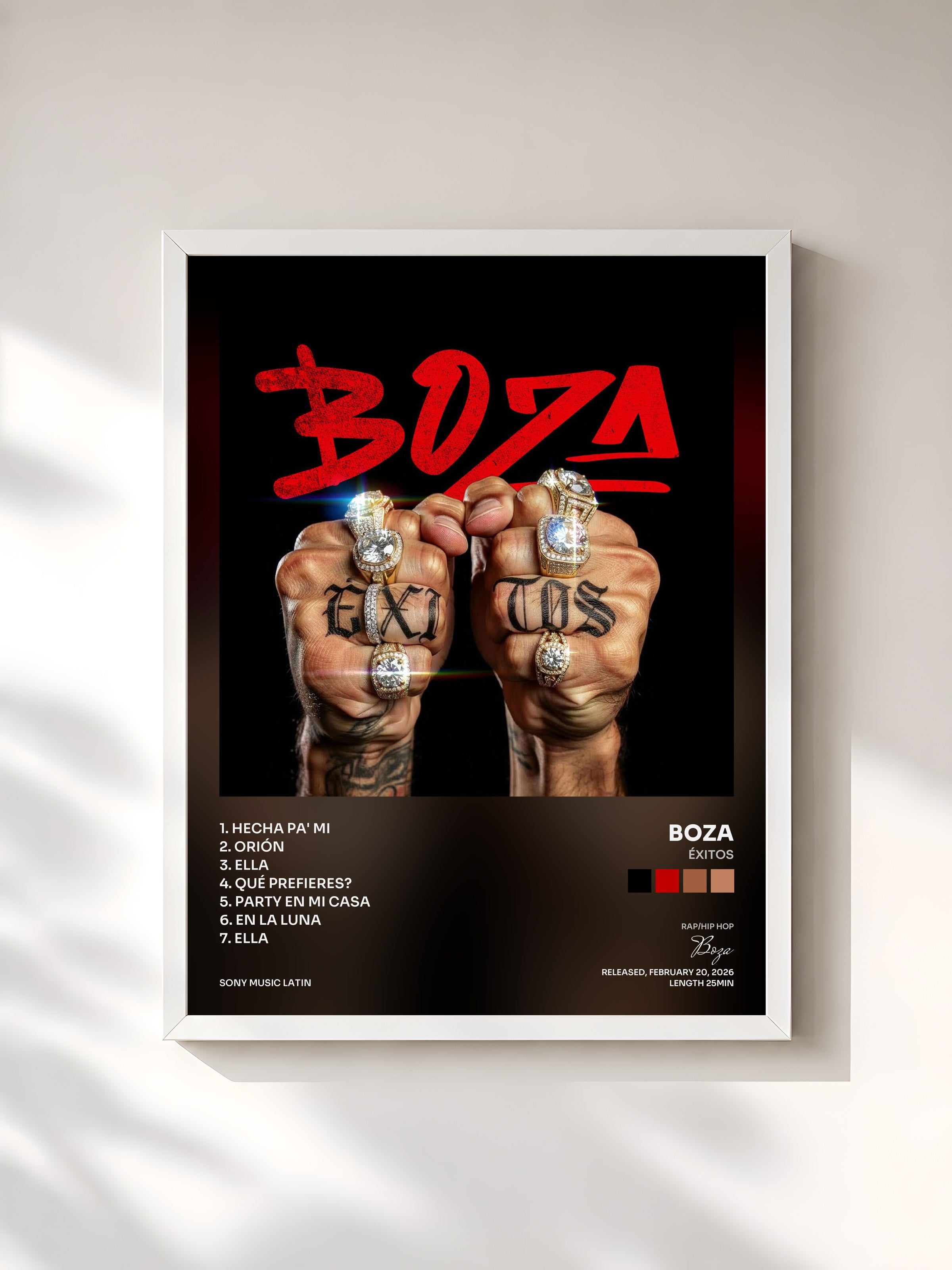 #blanc Tableau de l'album Éxitos de Boza, cadre blanc, imprimé et encadré en France