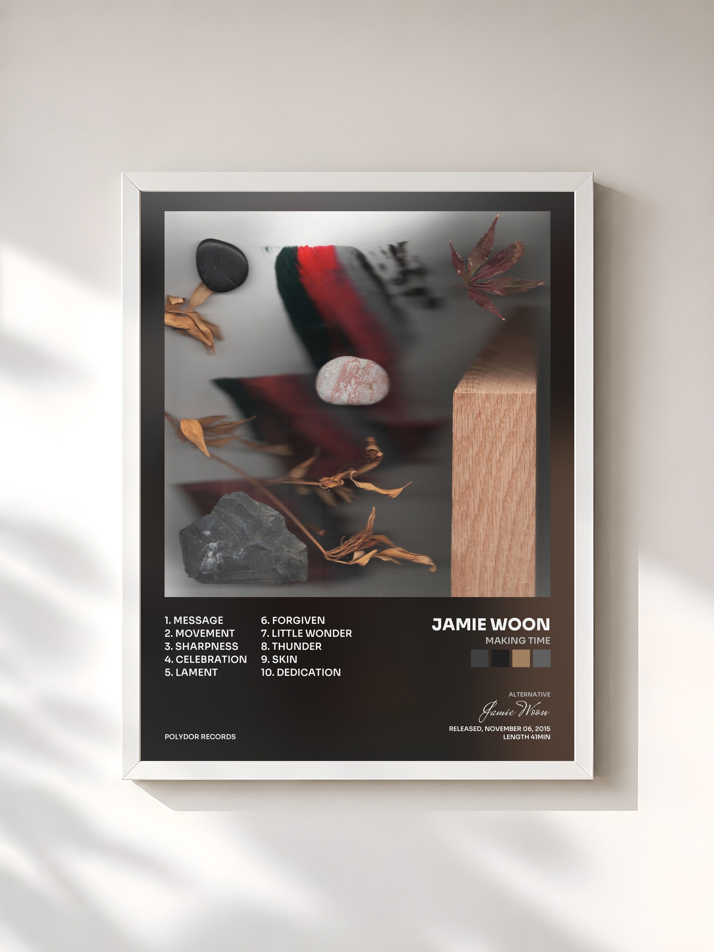 #blanc Tableau de l'album Making Time de Jamie Woon, cadre blanc, imprimé et encadré en France