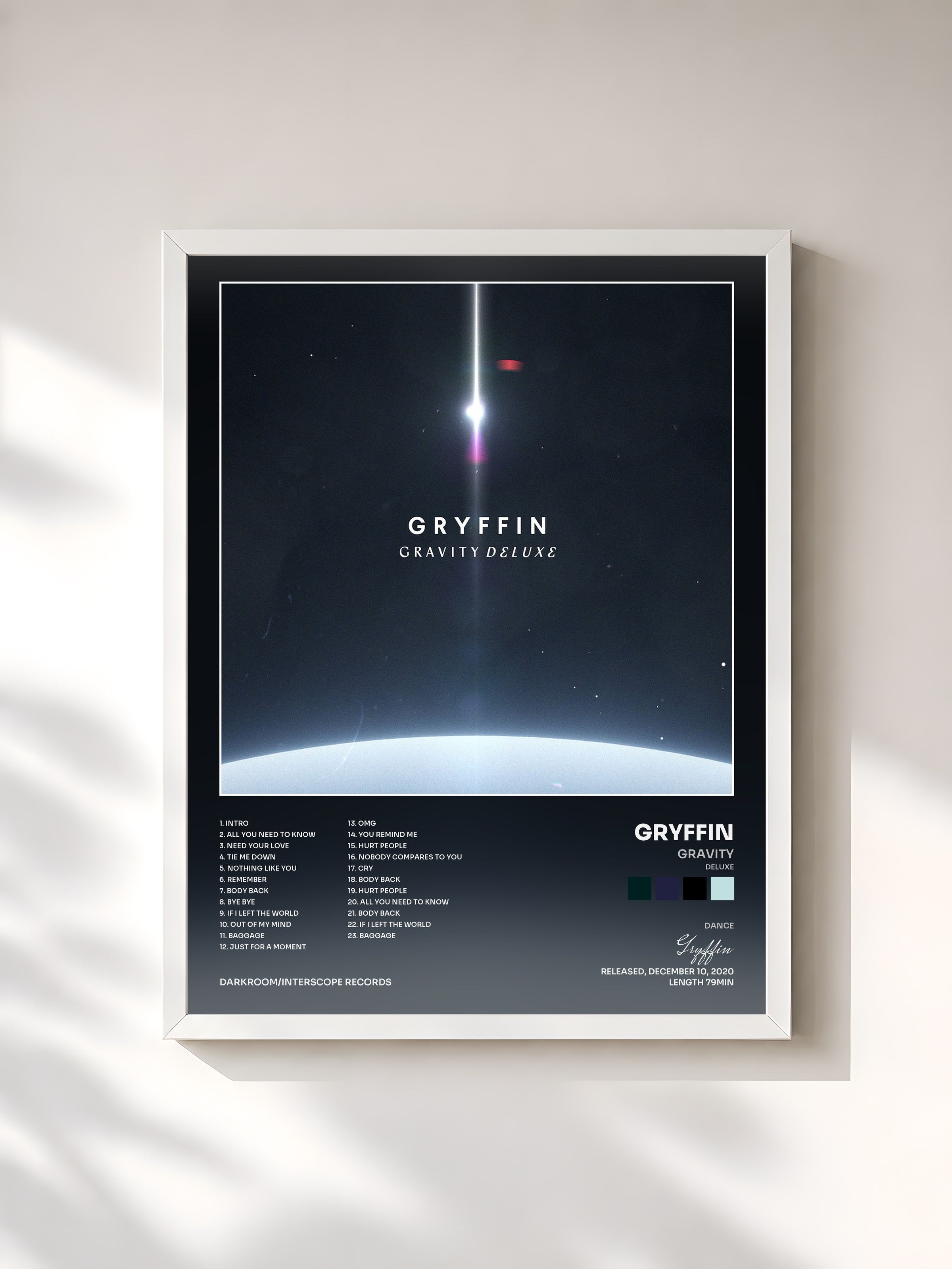 #blanc Tableau de l'album Gravity (Deluxe) de Gryffin, cadre blanc, imprimé et encadré en France