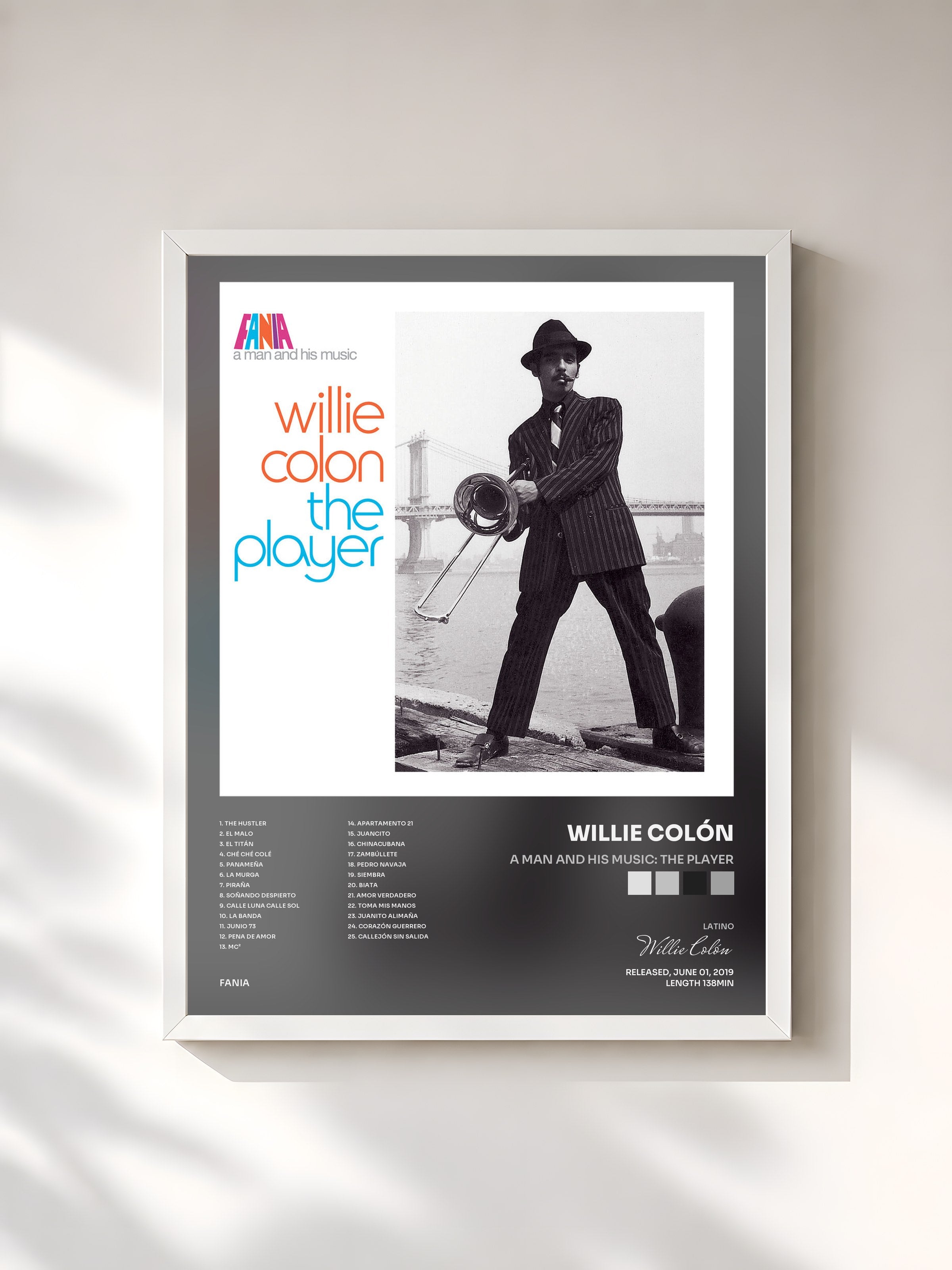 #blanc Tableau de l'album A Man And His Music: The Player de Willie Colón, cadre blanc, imprimé et encadré en France