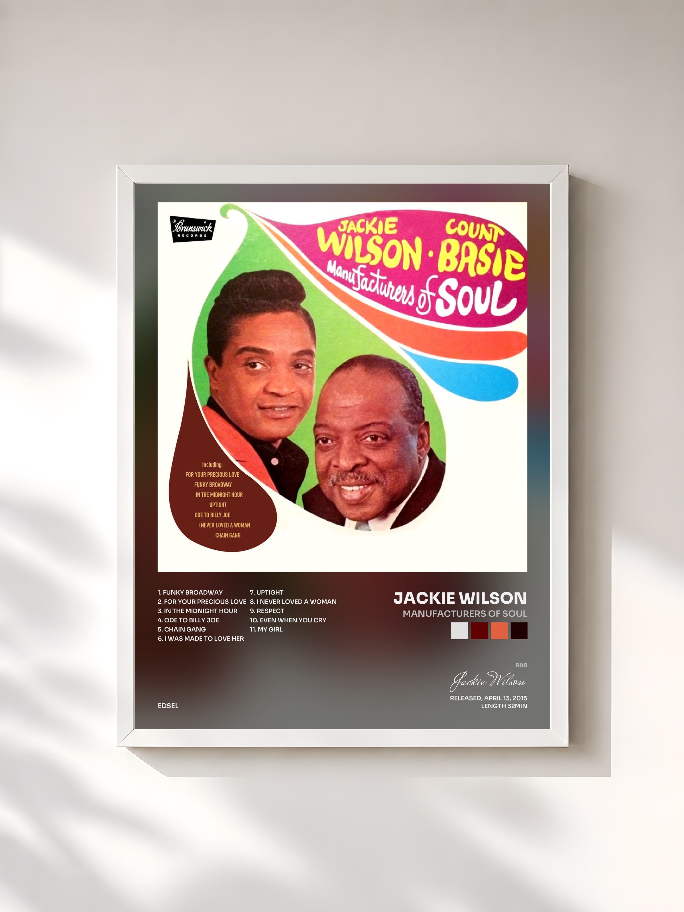 #blanc Tableau de l'album Manufacturers of Soul de Jackie Wilson, cadre blanc, imprimé et encadré en France