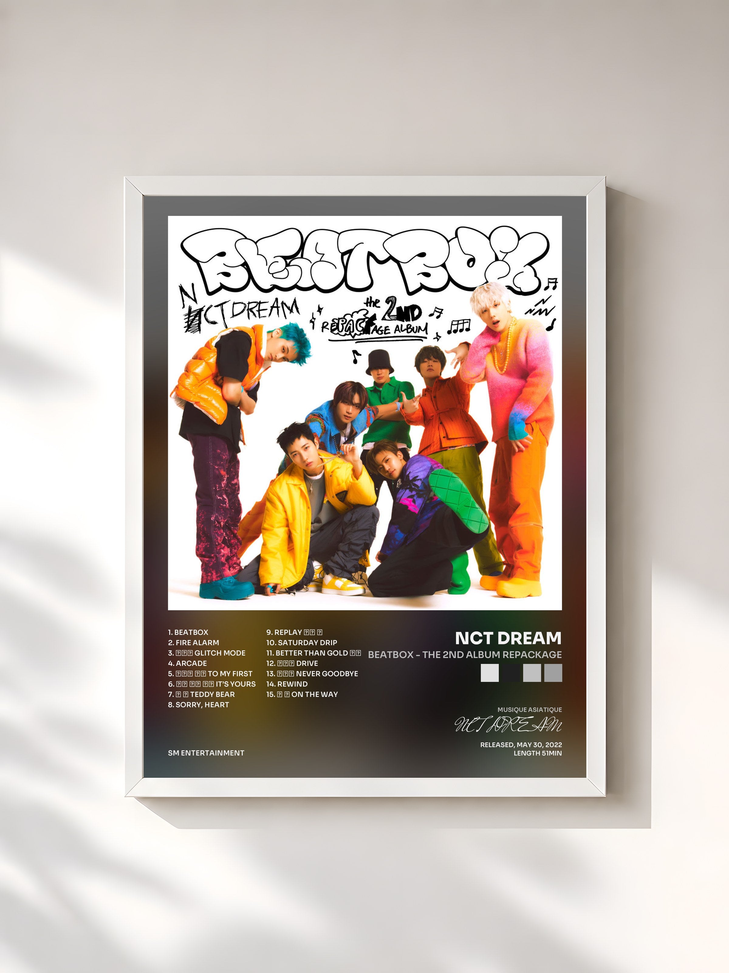 #blanc Tableau de l'album Beatbox - The 2nd Album Repackage de NCT DREAM, cadre blanc, imprimé et encadré en France