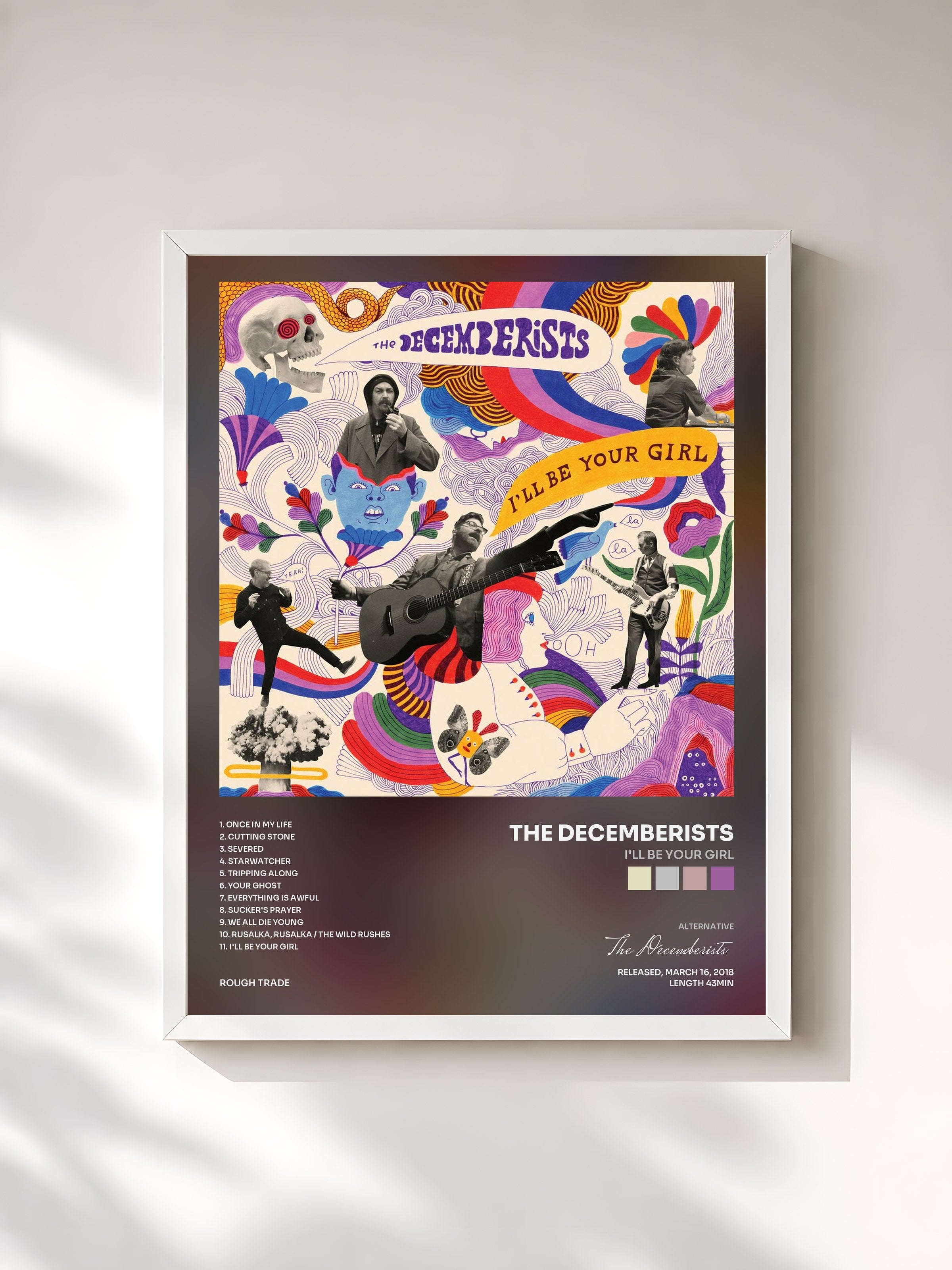 #blanc Tableau de l'album I'll Be Your Girl de The Decemberists, cadre blanc, imprimé et encadré en France
