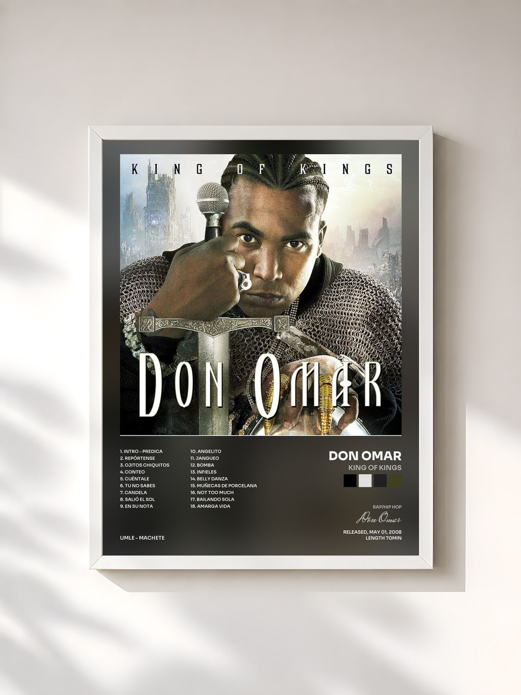 #blanc Tableau de l'album King Of Kings de Don Omar, cadre blanc, imprimé et encadré en France
