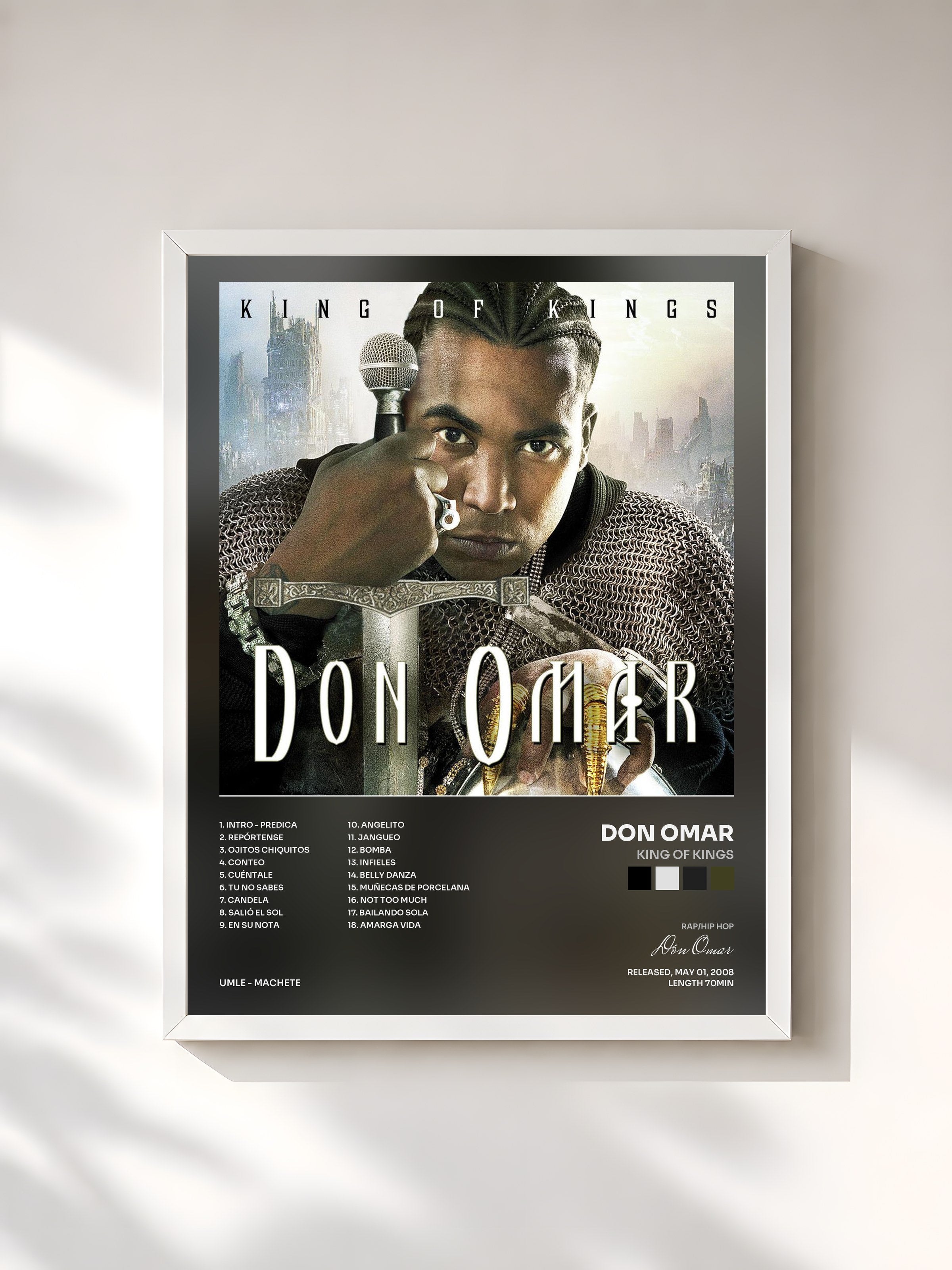 #blanc Tableau de l'album King Of Kings de Don Omar, cadre blanc, imprimé et encadré en France