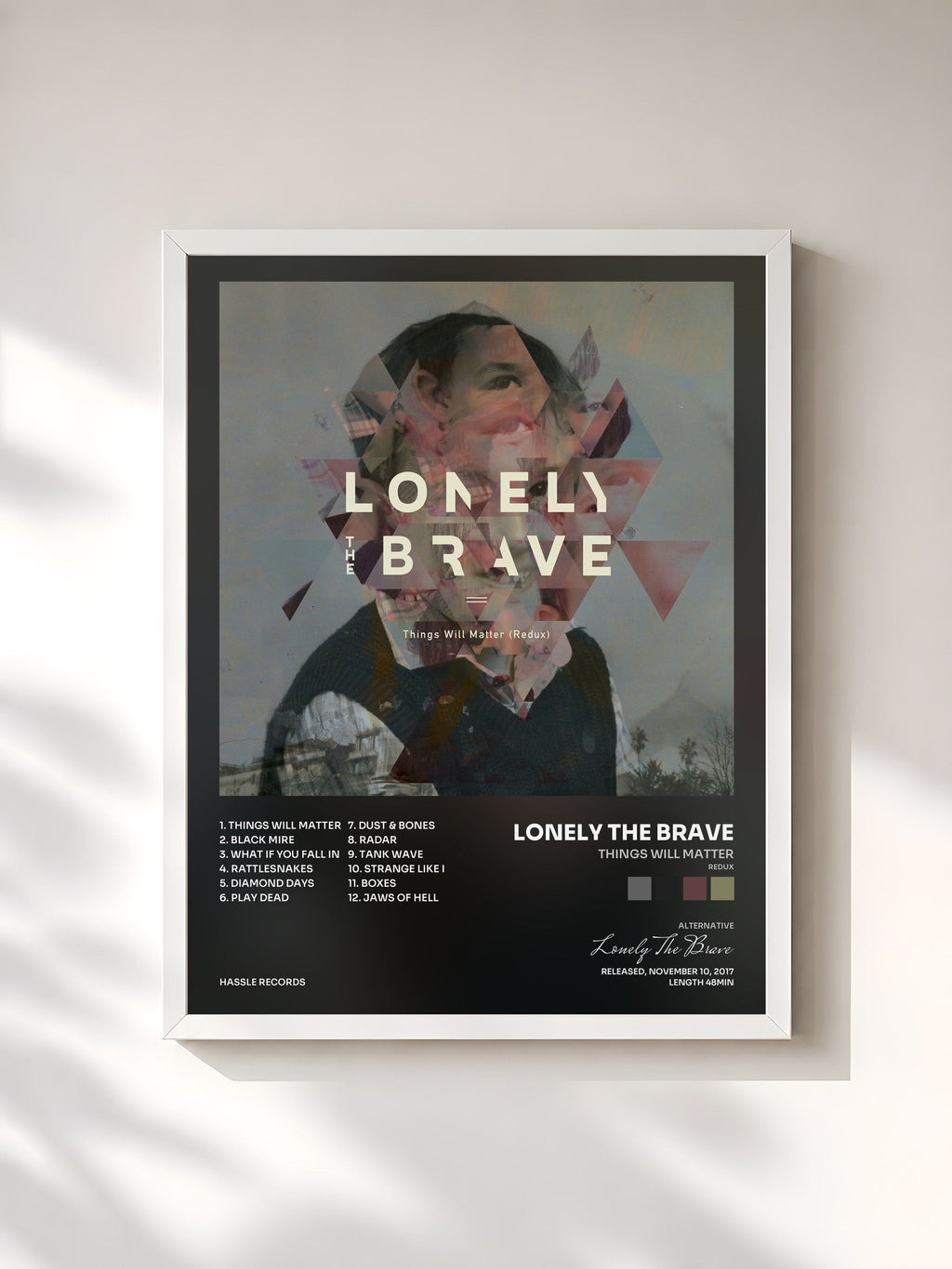 #blanc Things Will Matter (Redux) by Lonely The Brave as a framed art print, white frame, printed and framed in France