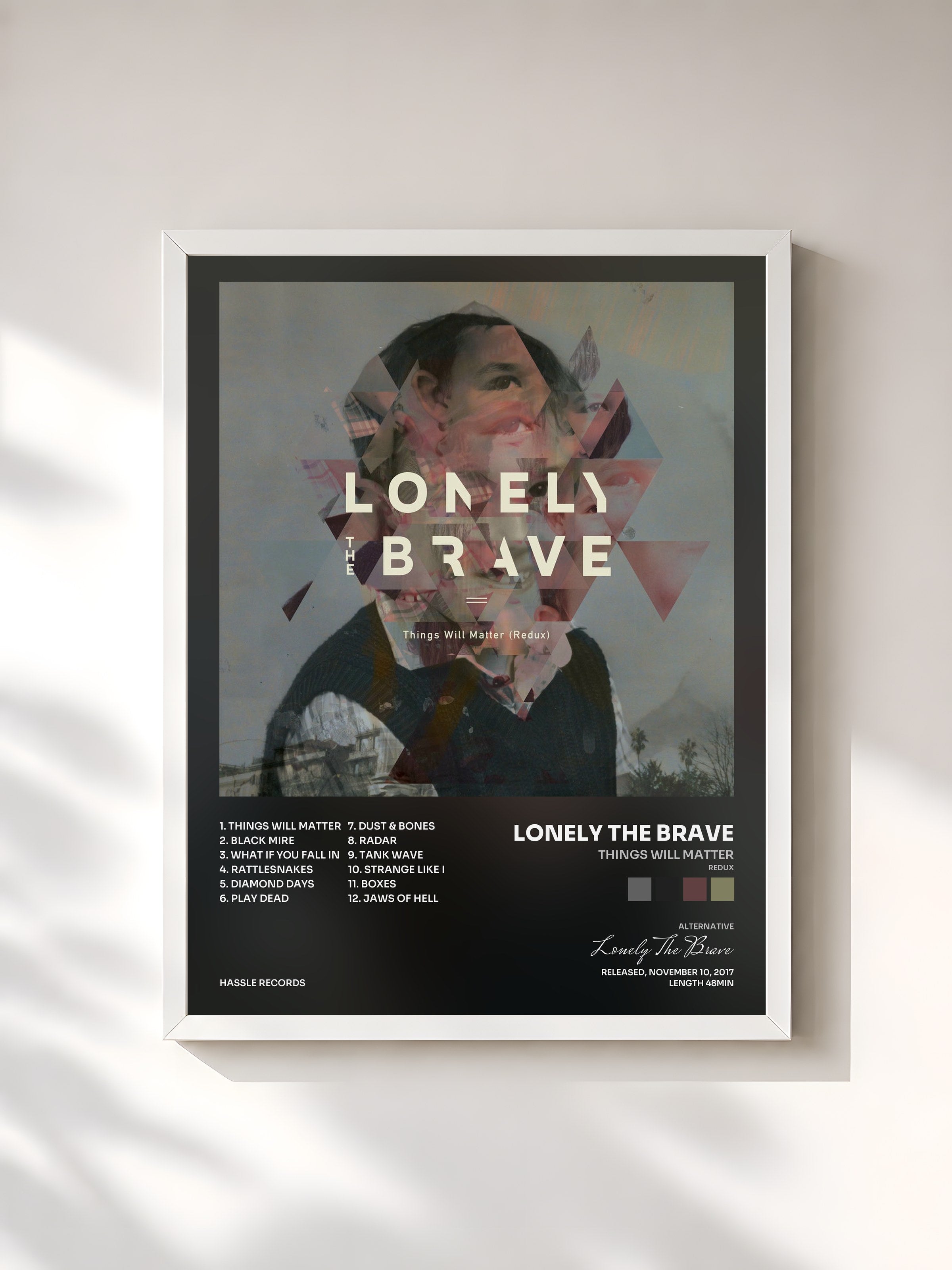 #blanc Tableau de l'album Things Will Matter (Redux) de Lonely The Brave, cadre blanc, imprimé et encadré en France