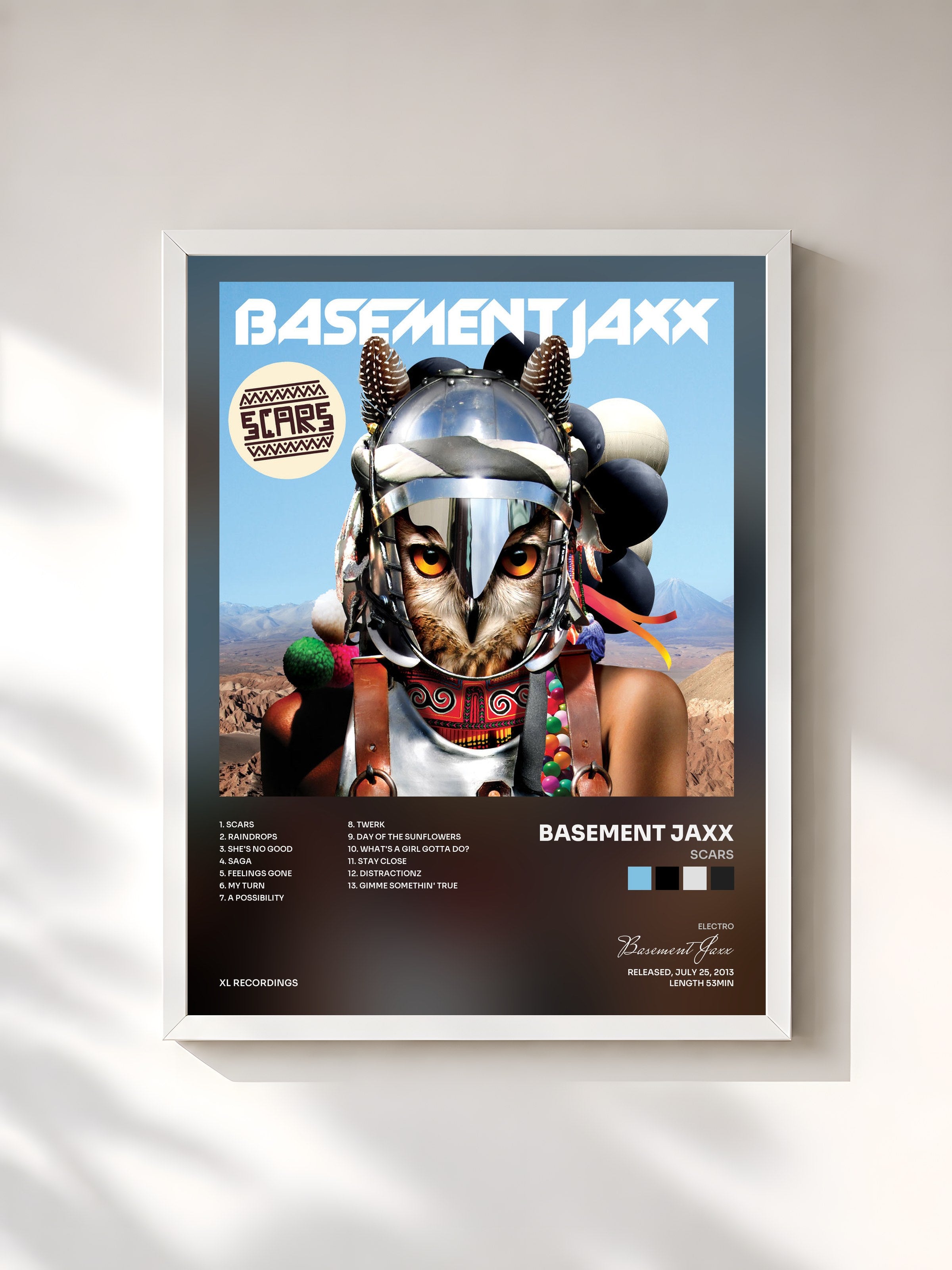 #blanc Tableau de l'album Scars de Basement Jaxx, cadre blanc, imprimé et encadré en France