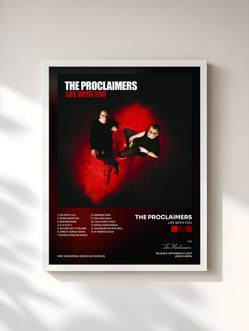 #blanc Tableau de l'album Life With You de The Proclaimers, cadre blanc, imprimé et encadré en France