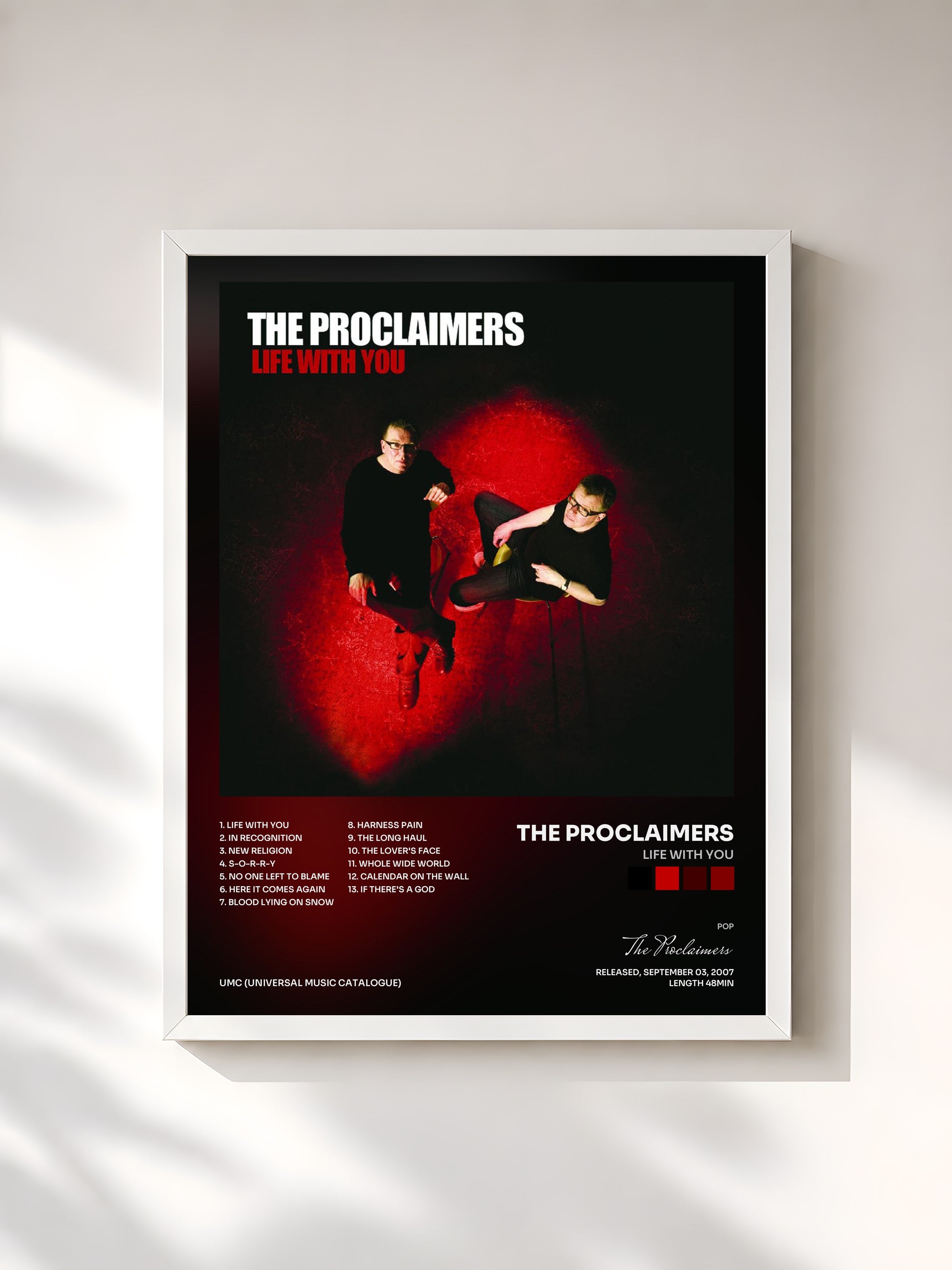 #blanc Tableau de l'album Life With You de The Proclaimers, cadre blanc, imprimé et encadré en France