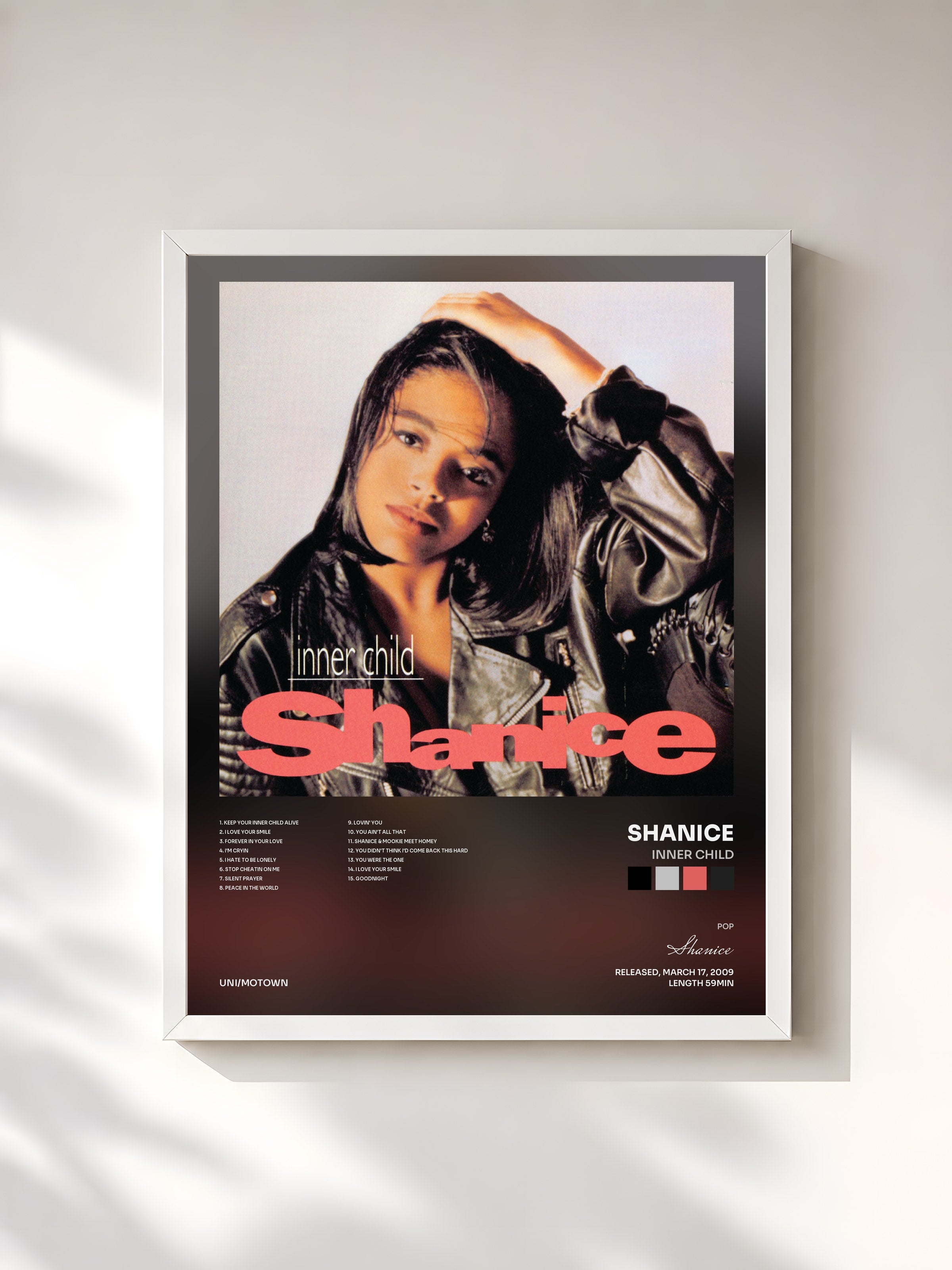 #blanc Tableau de l'album Inner Child de Shanice, cadre blanc, imprimé et encadré en France