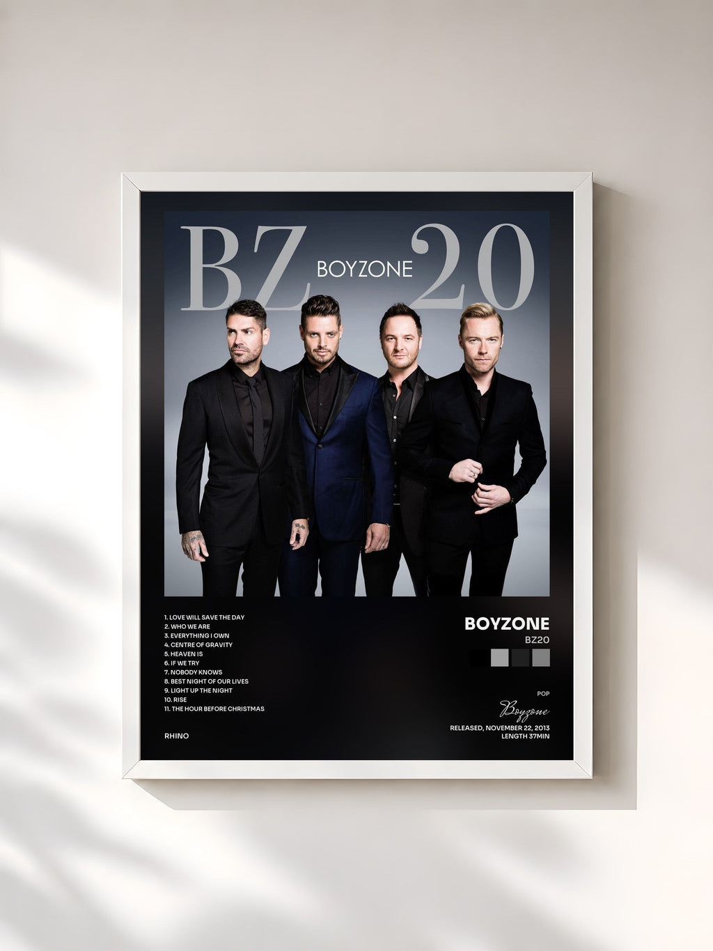 #blanc BZ20 de Boyzone en lámina enmarcada, marco blanco, impresa y enmarcada en Francia