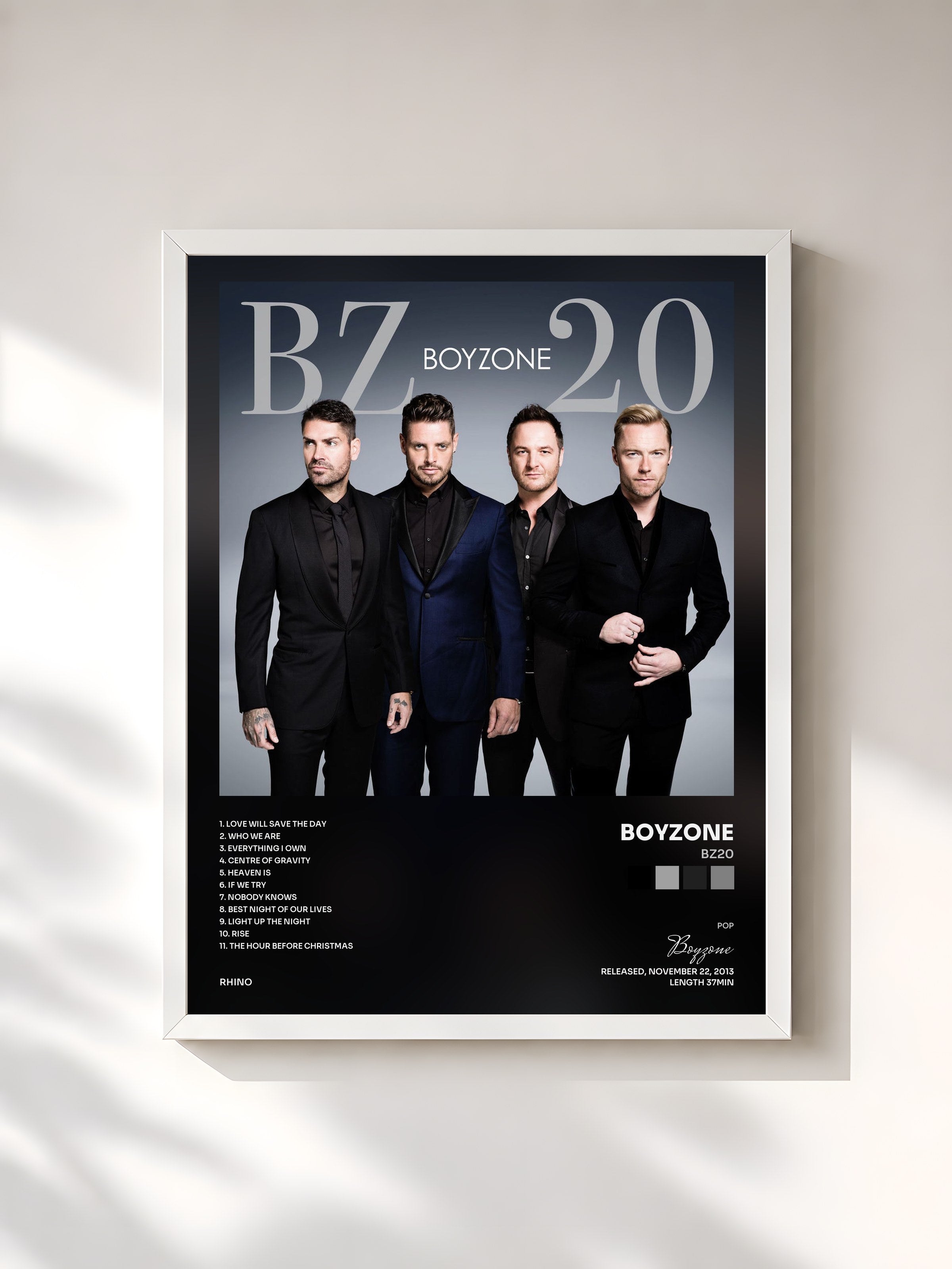 #blanc Tableau de l'album BZ20 de Boyzone, cadre blanc, imprimé et encadré en France