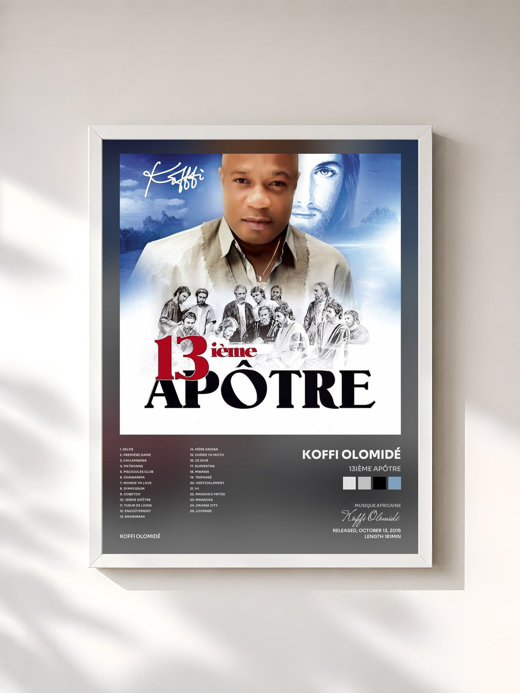 #blanc 13ième apôtre by Koffi Olomidé as a framed art print, white frame, printed and framed in France