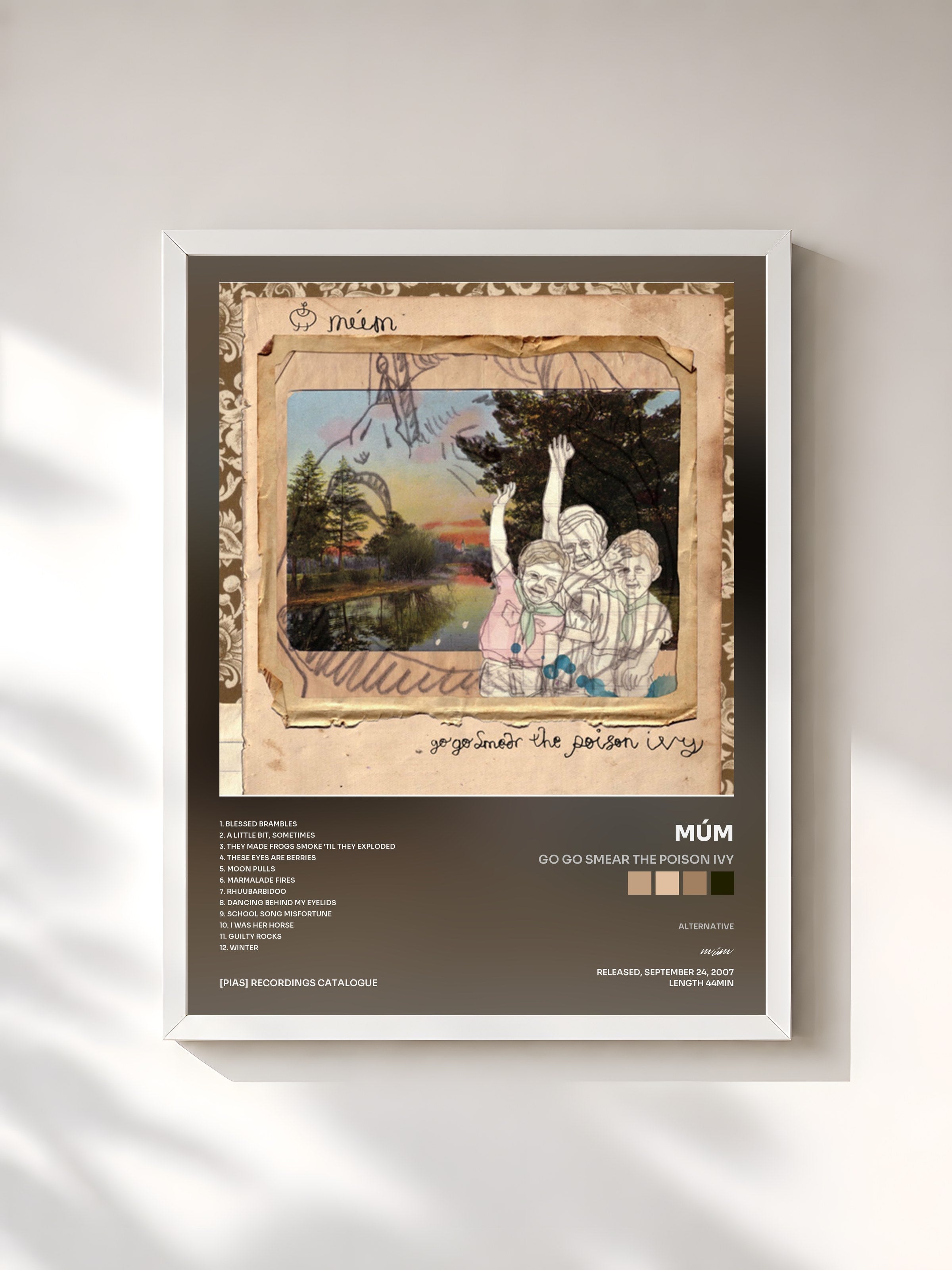 #blanc Tableau de l'album Go Go Smear the Poison Ivy de múm, cadre blanc, imprimé et encadré en France