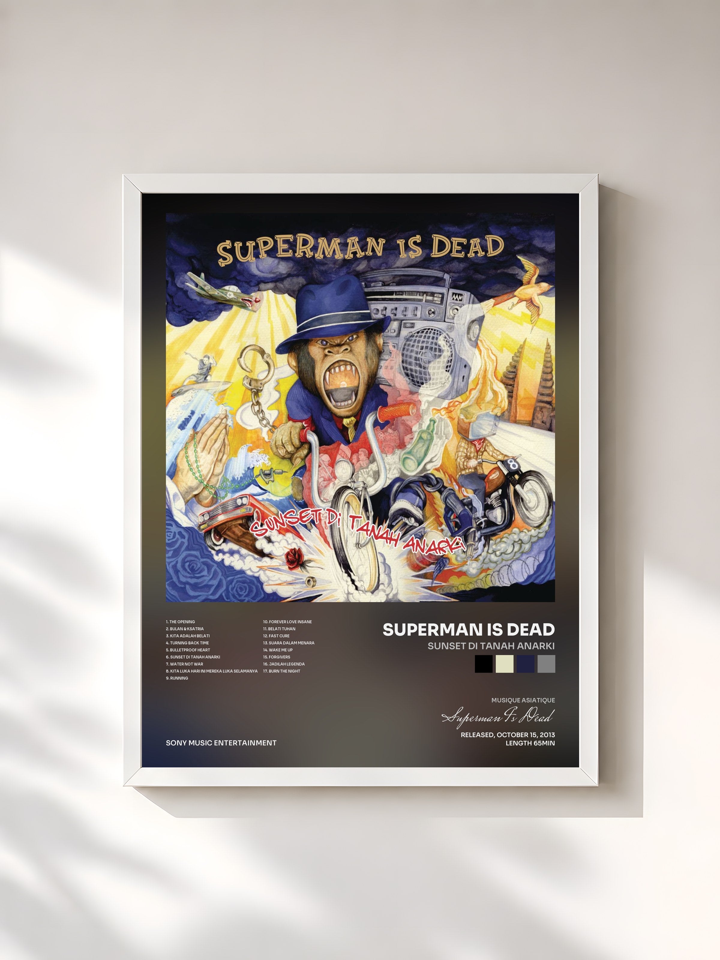 #blanc Tableau de l'album Sunset di Tanah Anarki de Superman Is Dead, cadre blanc, imprimé et encadré en France