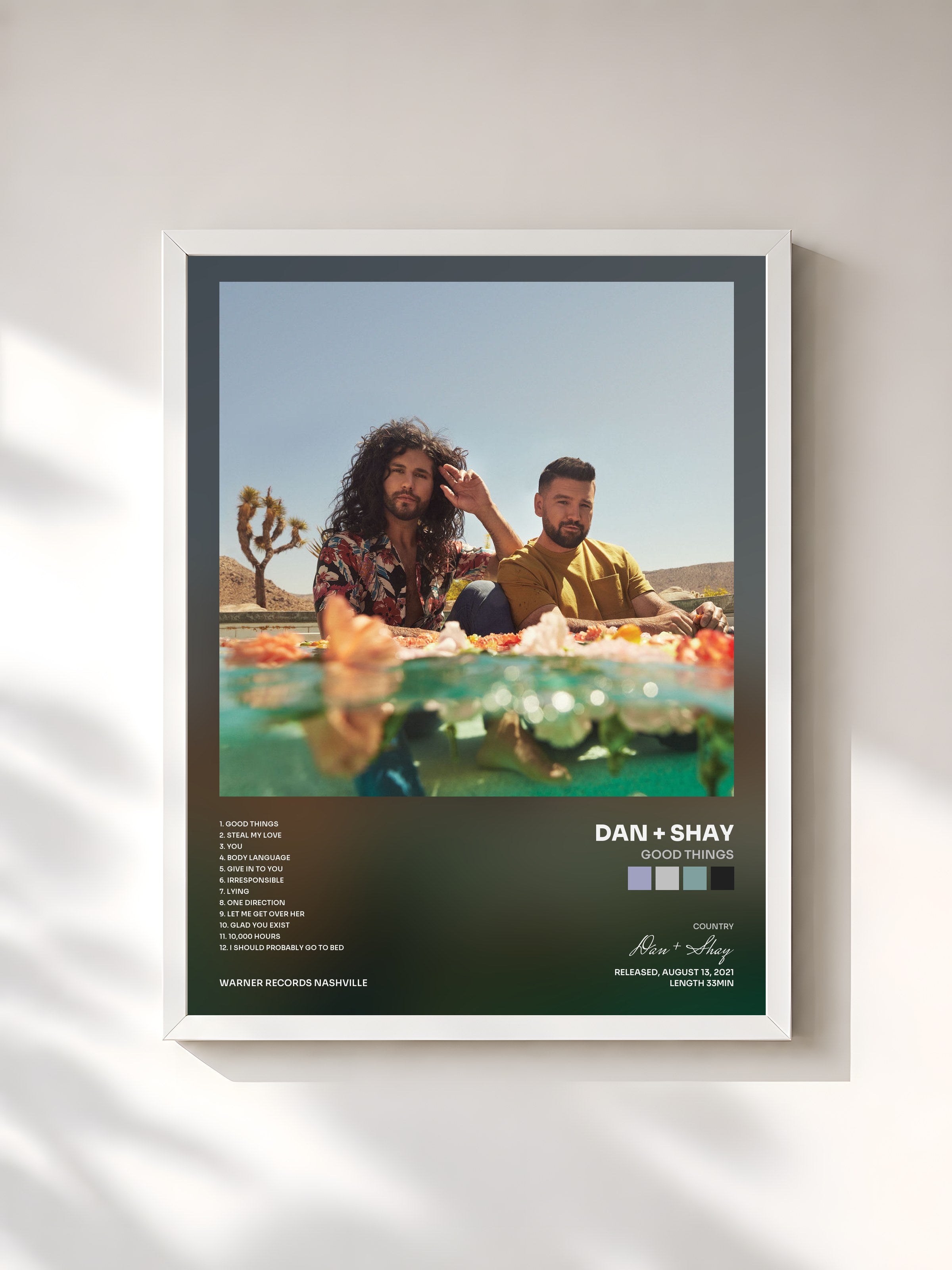 #blanc Tableau de l'album Good Things de Dan + Shay, cadre blanc, imprimé et encadré en France