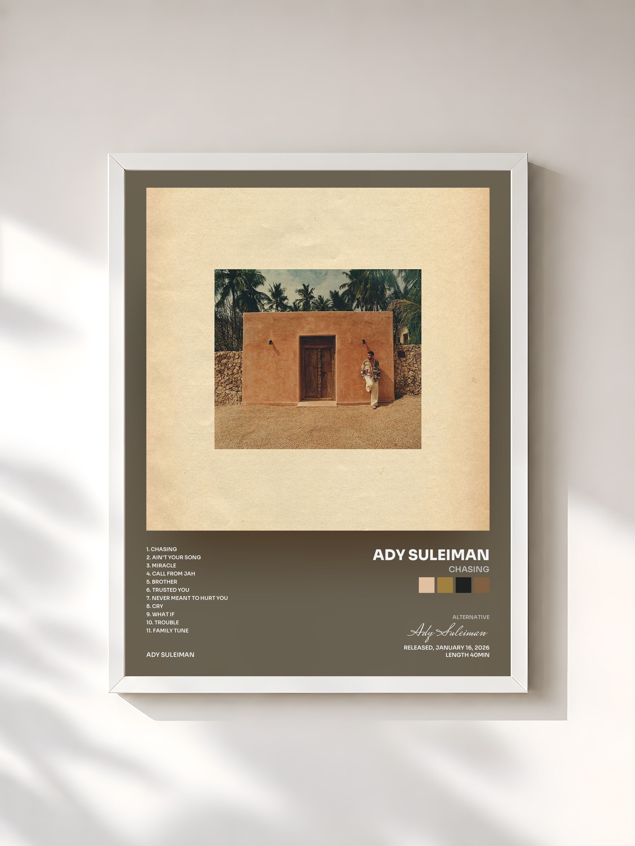 #blanc Tableau de l'album Chasing de Ady Suleiman, cadre blanc, imprimé et encadré en France
