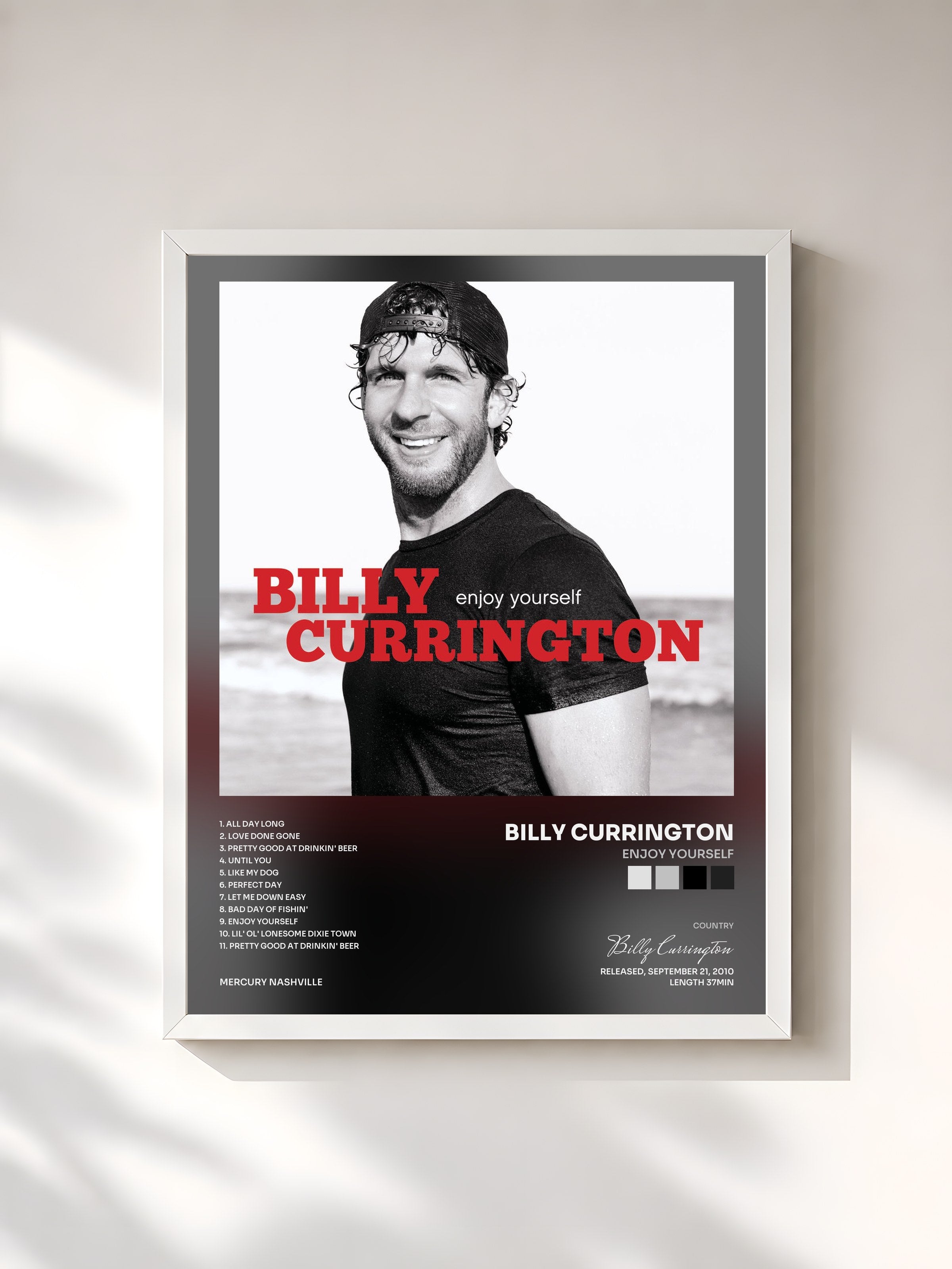 #blanc Tableau de l'album Enjoy Yourself de Billy Currington, cadre blanc, imprimé et encadré en France