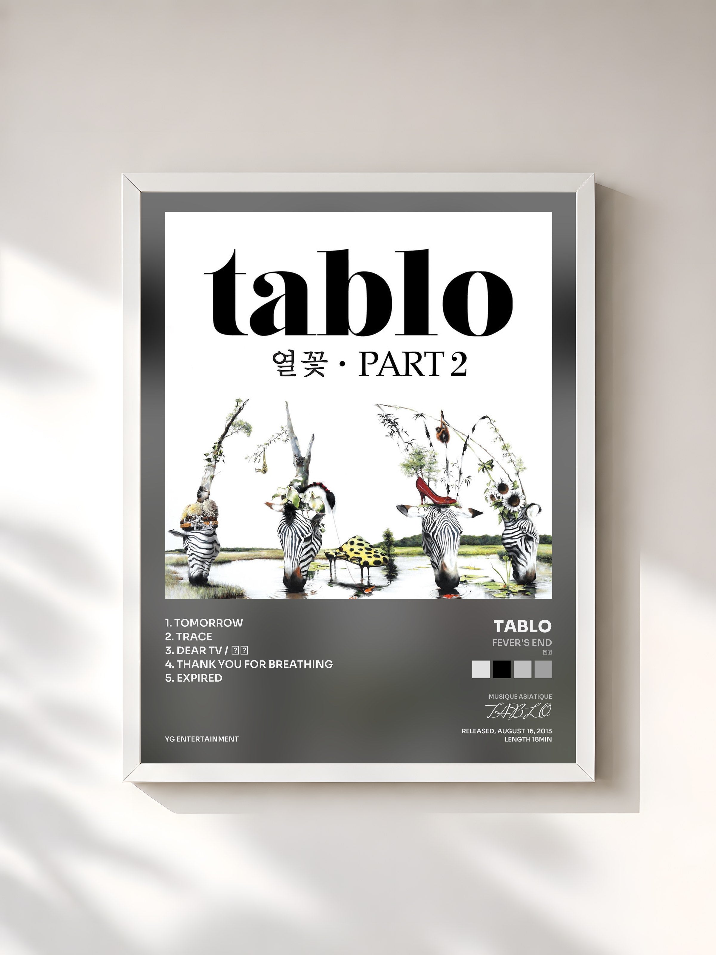 #blanc Tableau de l'album Fever's End (열꽃) Pt. 2 - EP de TABLO, cadre blanc, imprimé et encadré en France