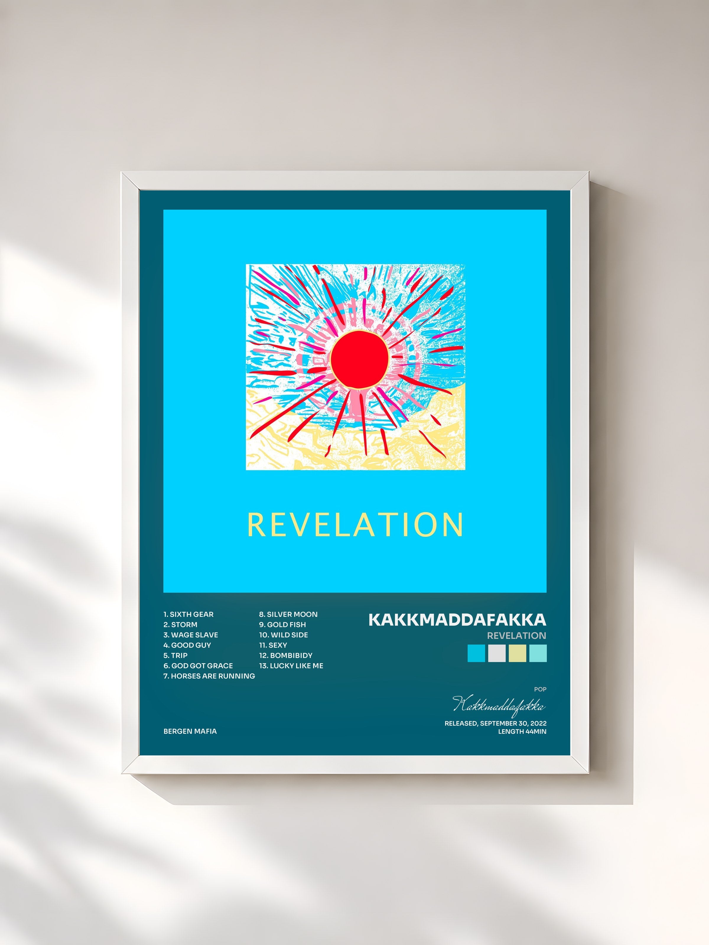 #blanc Tableau de l'album Revelation de Kakkmaddafakka, cadre blanc, imprimé et encadré en France